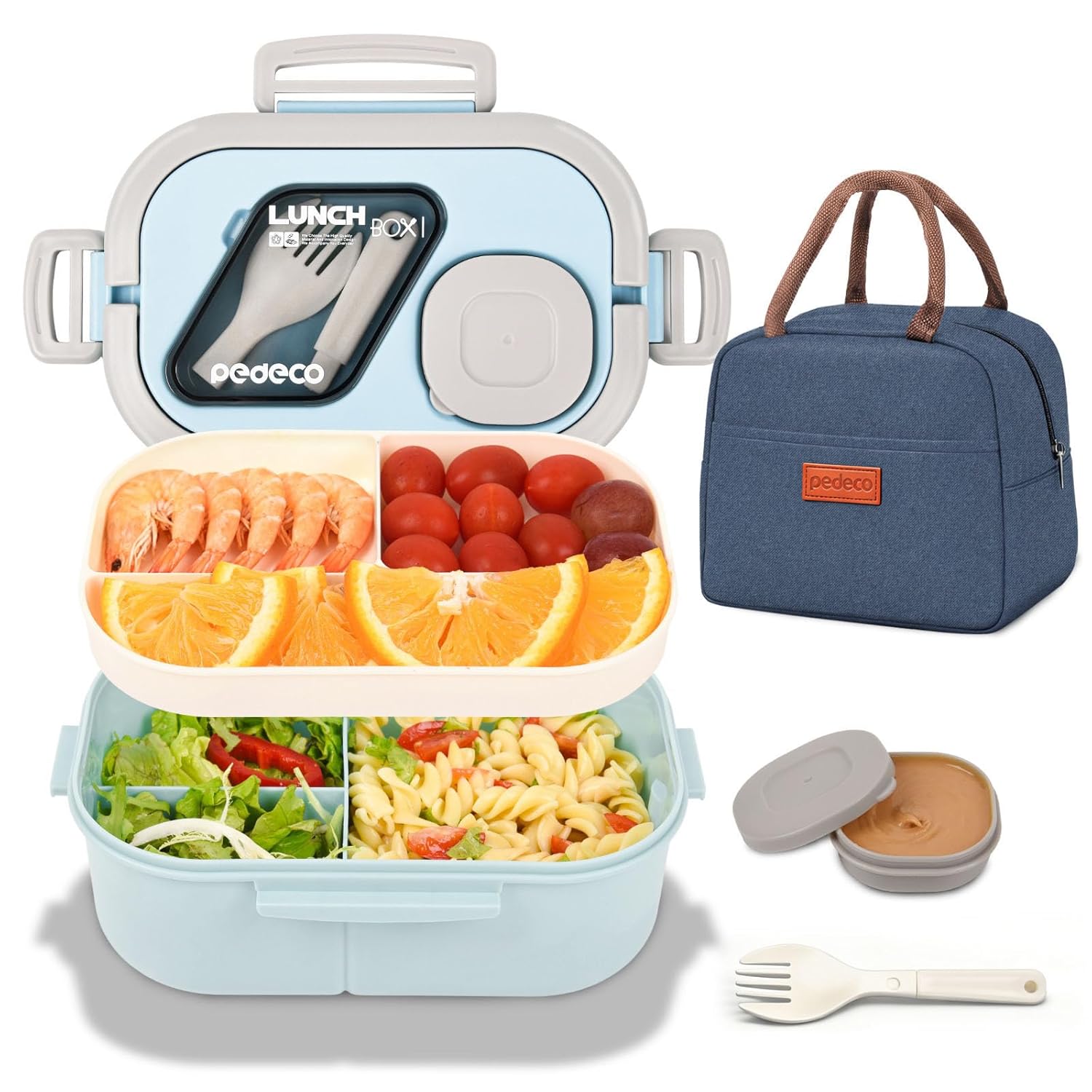 Lunch Containers Bento Box Set for Adults Kids with Insulated Bag Leakproof 3-Compartment and 2-Tier Stackable Container with