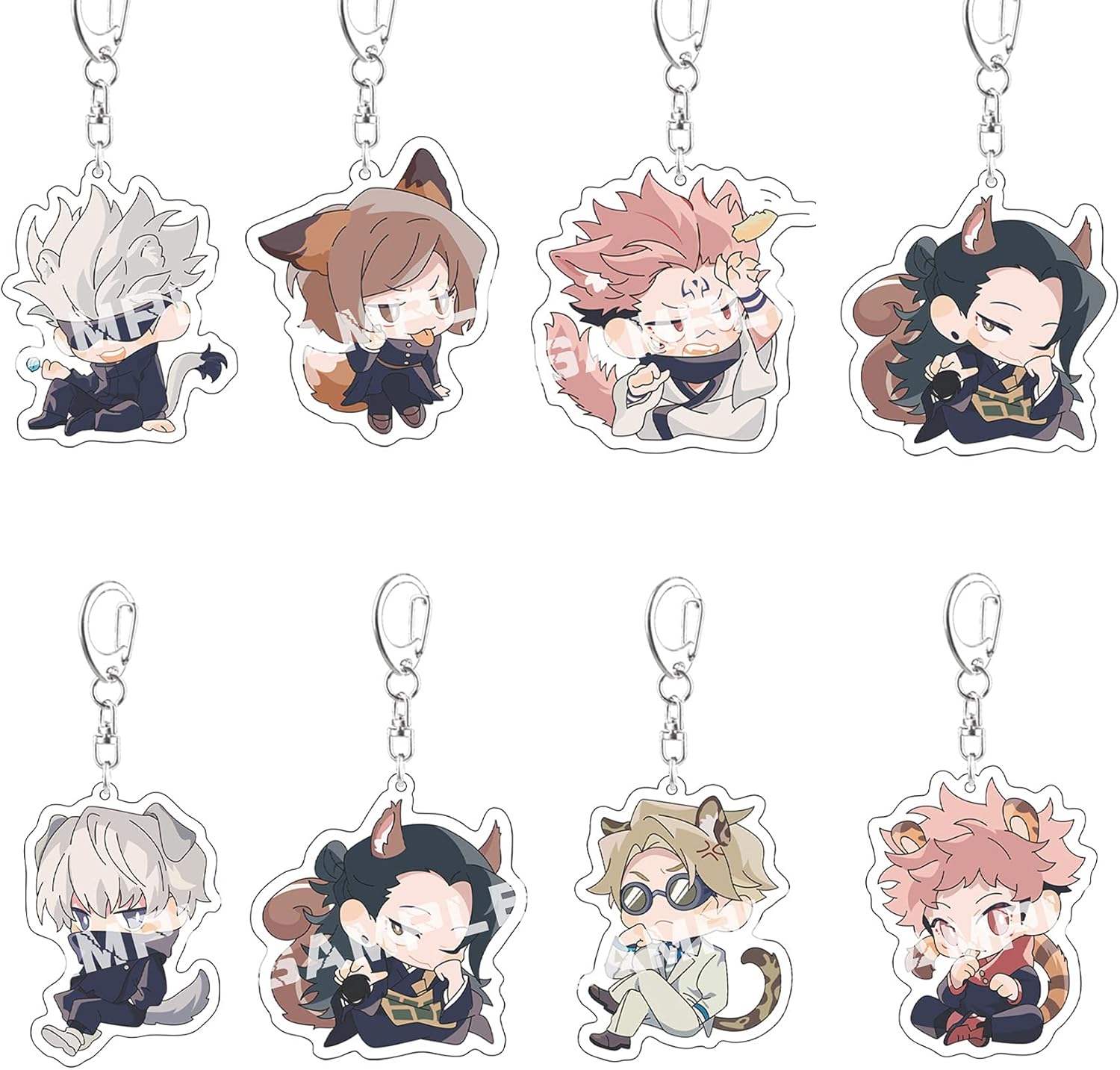呪術廻戦グッズ 呪術廻戦 キーホルダー アクリル キーチェーン バッグ 携帯 ペンダント 高還元度 8枚セット 五条悟 虎杖悠仁 両面 伏黒 野薔薇 七海 狗巻棘 夏油傑 ぜんいんまき パンダ 飾り アニメ キャラクター 萌えグッズ おしゃれ かわいい 軽量 プレゼント ギフト