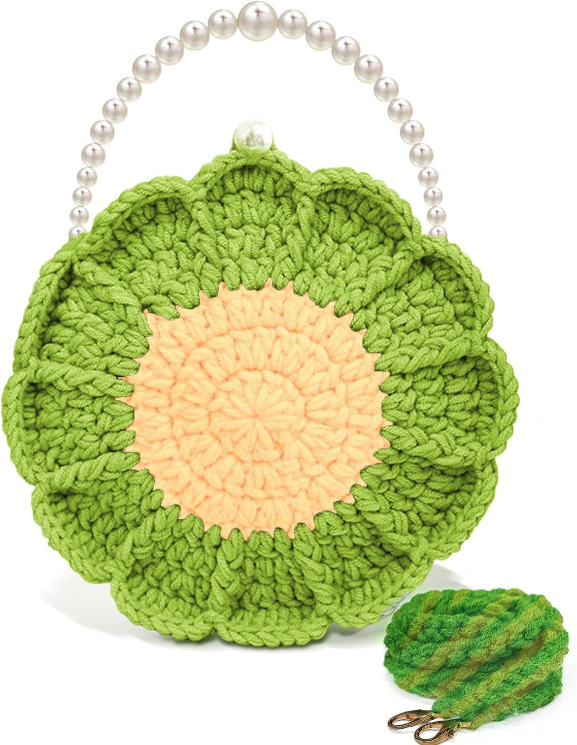 SEGXCFL Pearl Sunflower Purse Crossbody Crochet Bag Small Shoulder Handbags Gifts For Women Knitting Lovers
