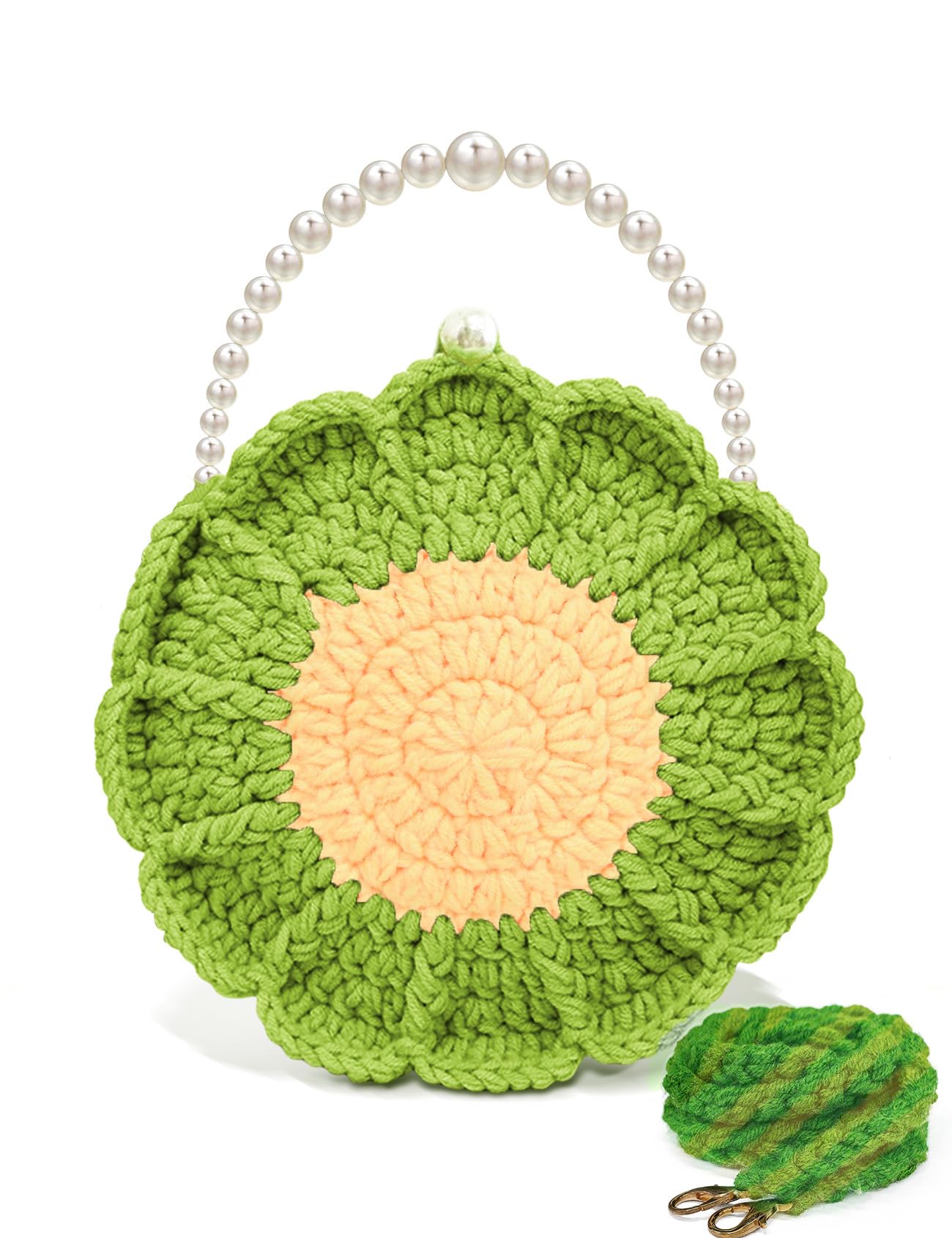 SEGXCFL Pearl Sunflower Purse Crossbody Crochet Bag Small Shoulder Handbags Gifts For Women Knitting Lovers