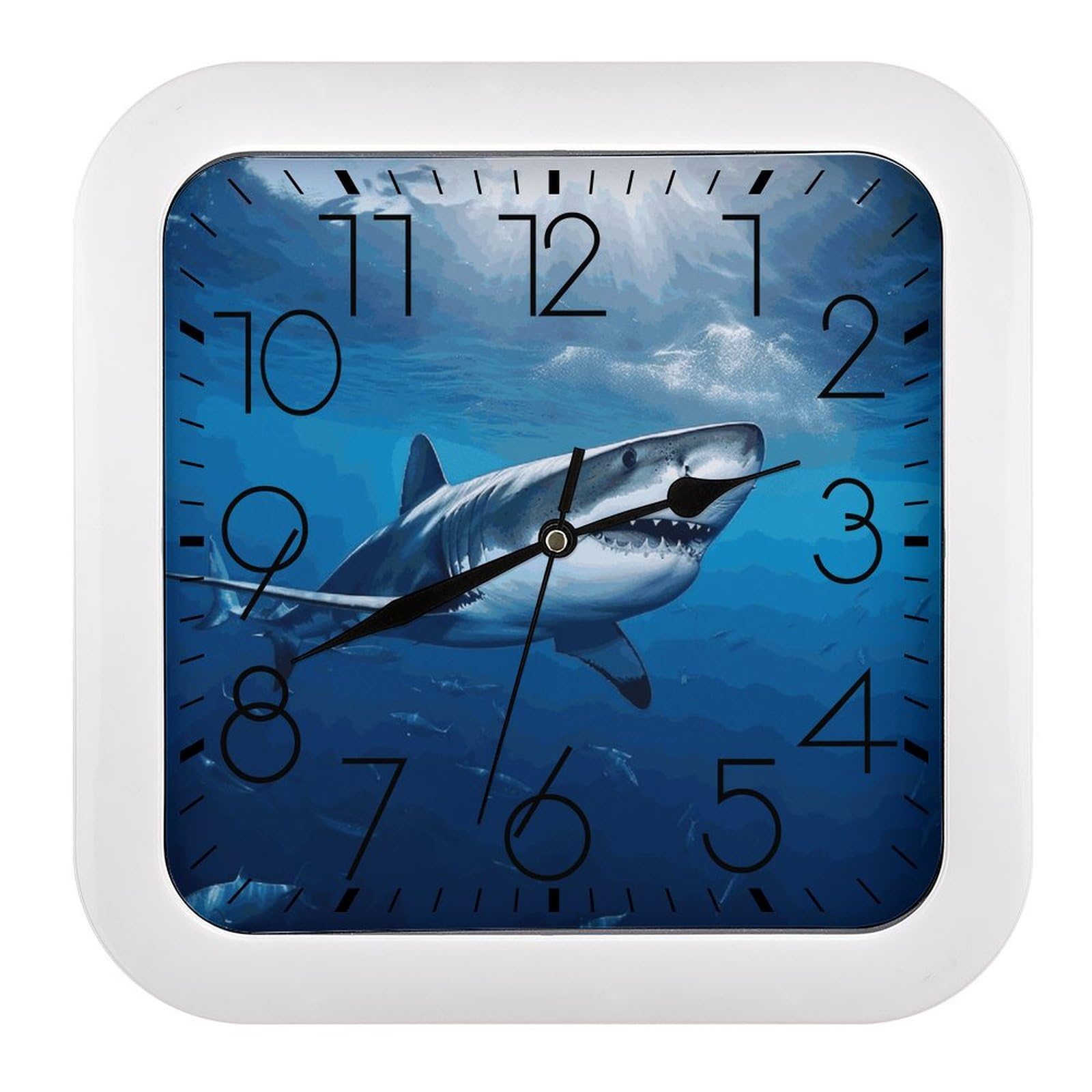 LDGSUPH Ocean Sea Animal Shark Wall Clock Silent Non-Ticking Modern Clock Personalized Vintage Square Clocks for Travel Office Kitchen Home Decorative Clocks 10.2 Inch