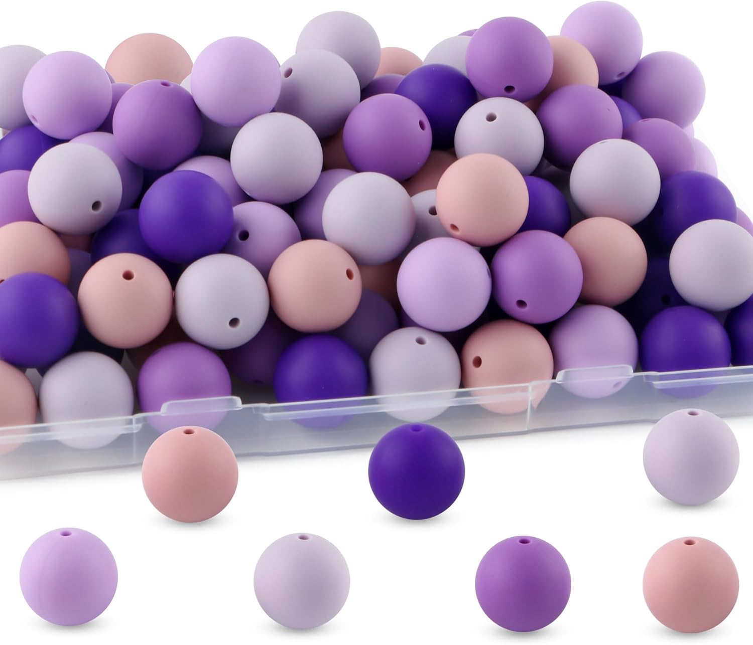 60pcs 19mm Silicone Beads for Keychain Making Mix Color Round Beads for Pens and Bracelet Crafts(Purple)