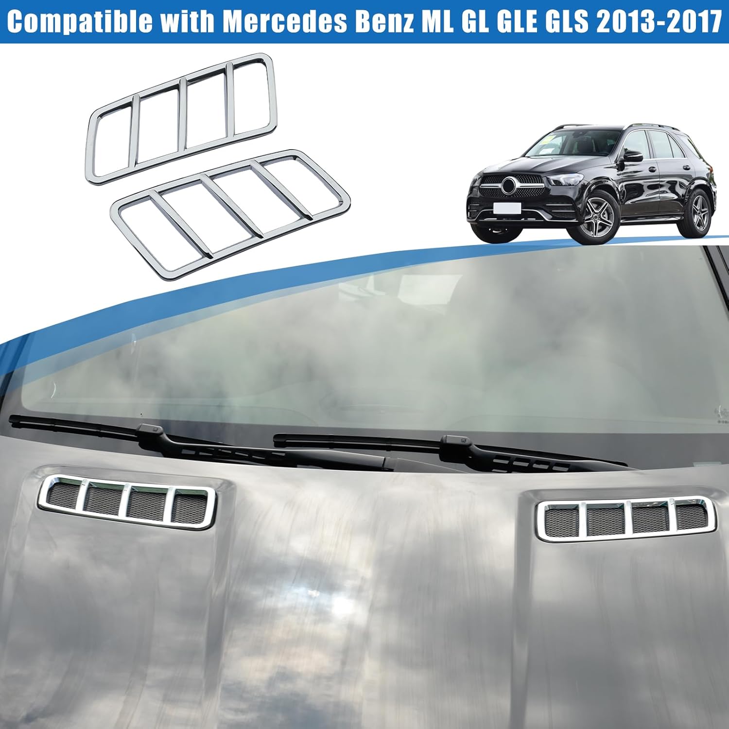 ABS Chrome Engine Roof Hood Sticker Trim For Mercedes Benz ML GL GLE GLS 2013-2017