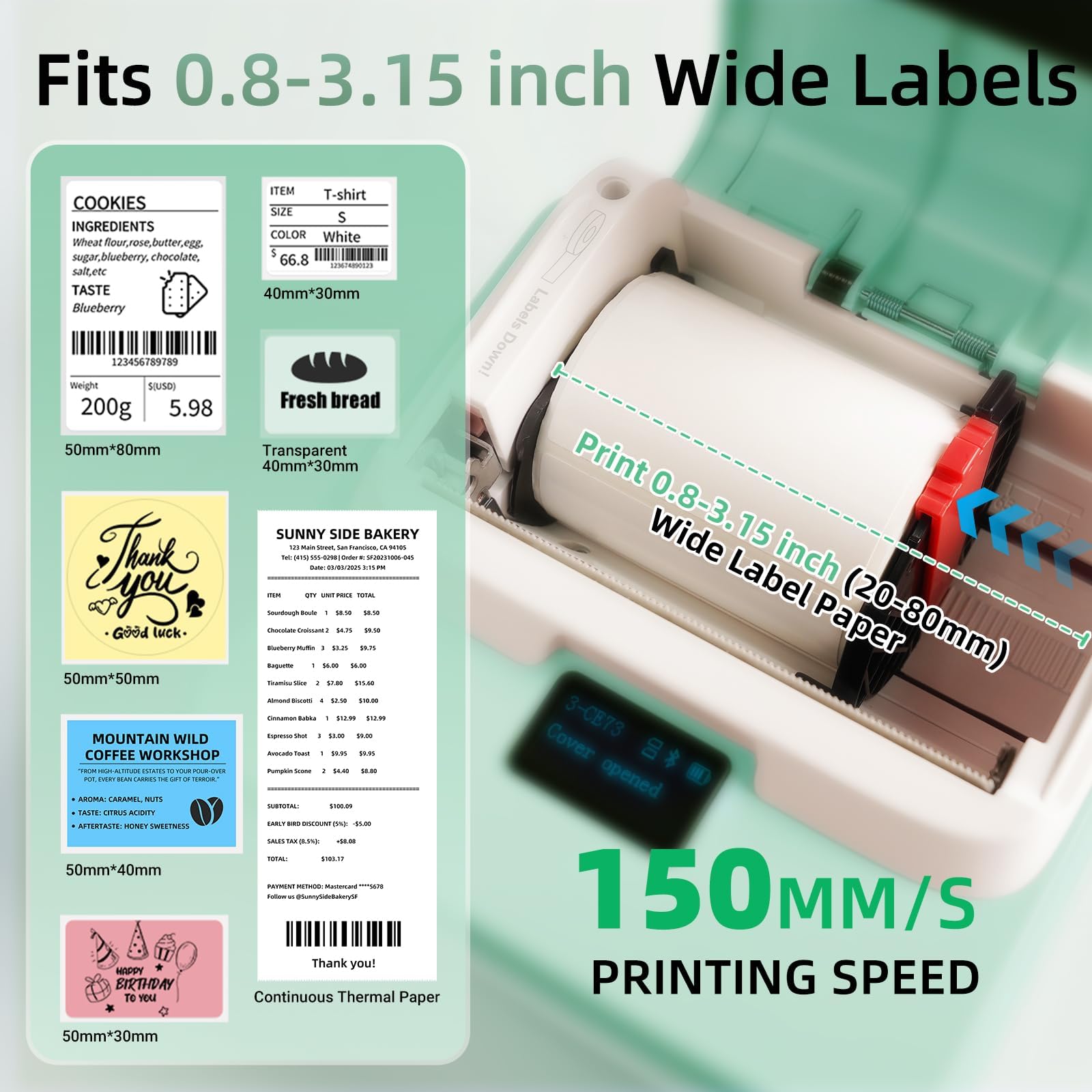 ORGSTA T003 stampante etichettatrice etichette termica adesive bluetooth & USB 2200 mAh 50mm/s portatile per negozio personalizzate prezzatrice barattoli