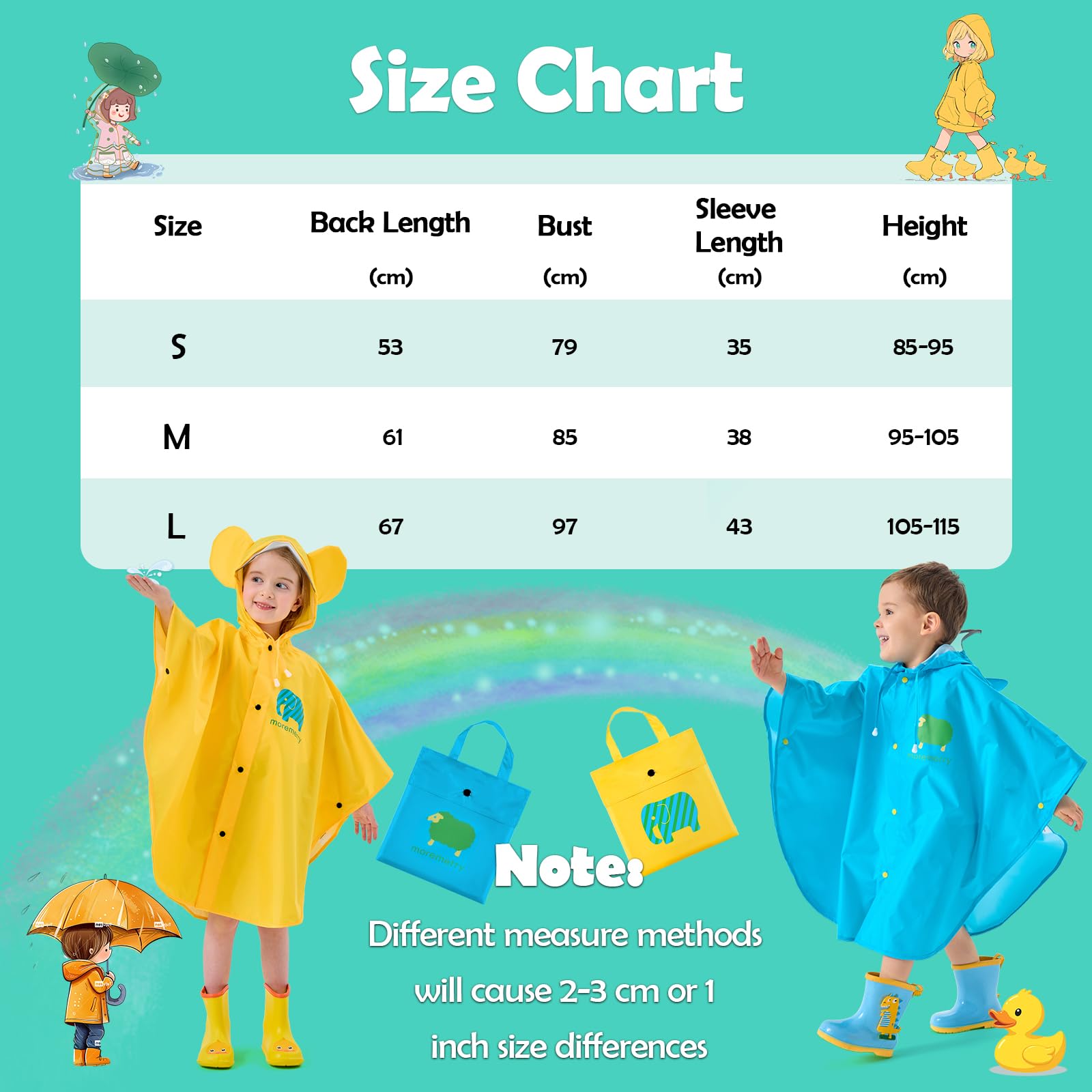 Chubasquero Niños Poncho Impermeable Capa de Lluvia Plegable Portátil con Bolsa Poncho Infantil Lluvia Chubasquero Impermeable y Transpirable