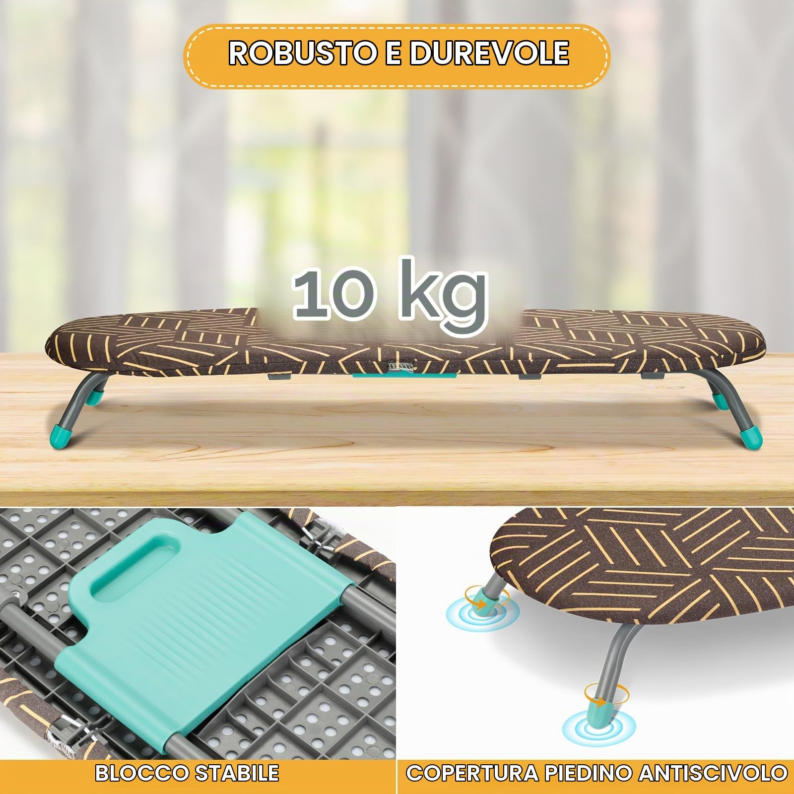 AiQInu Asse da Stiro Piccolo con Supporto Antiscivolo per Ferro da Stiro, Asse da Stiro da Tavolo Portatile con 2 Coperture Resistenti al Calore, per Viaggi e Uso Domestico