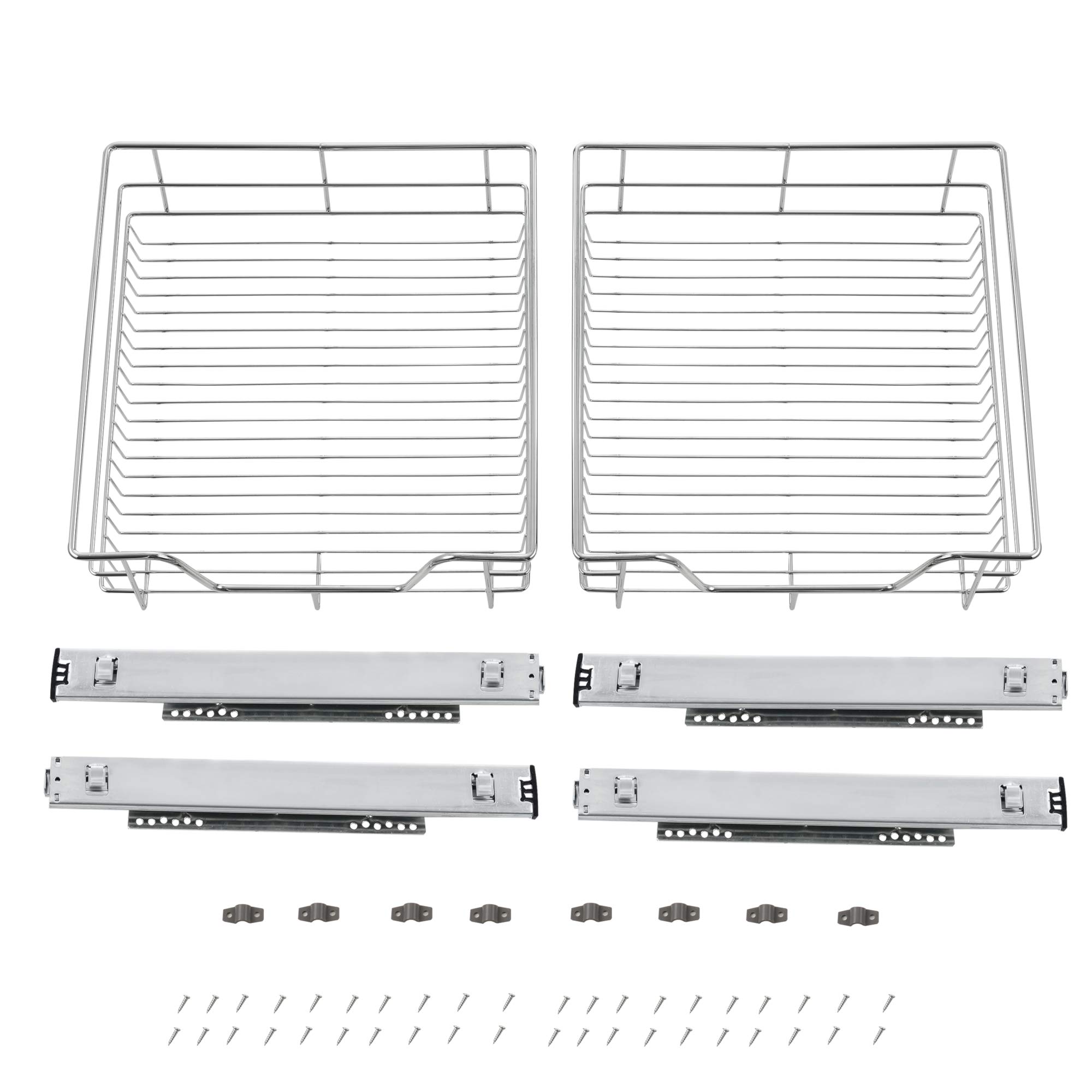 [en.casa] Set di 2 Cassetti Telescopici in Filo Metallico Cestelli Estraibili a Rete in Acciaio con Guide per Mobili Guardaroba Cucina Bagno Dispensa 47 x 44 x 14 cm