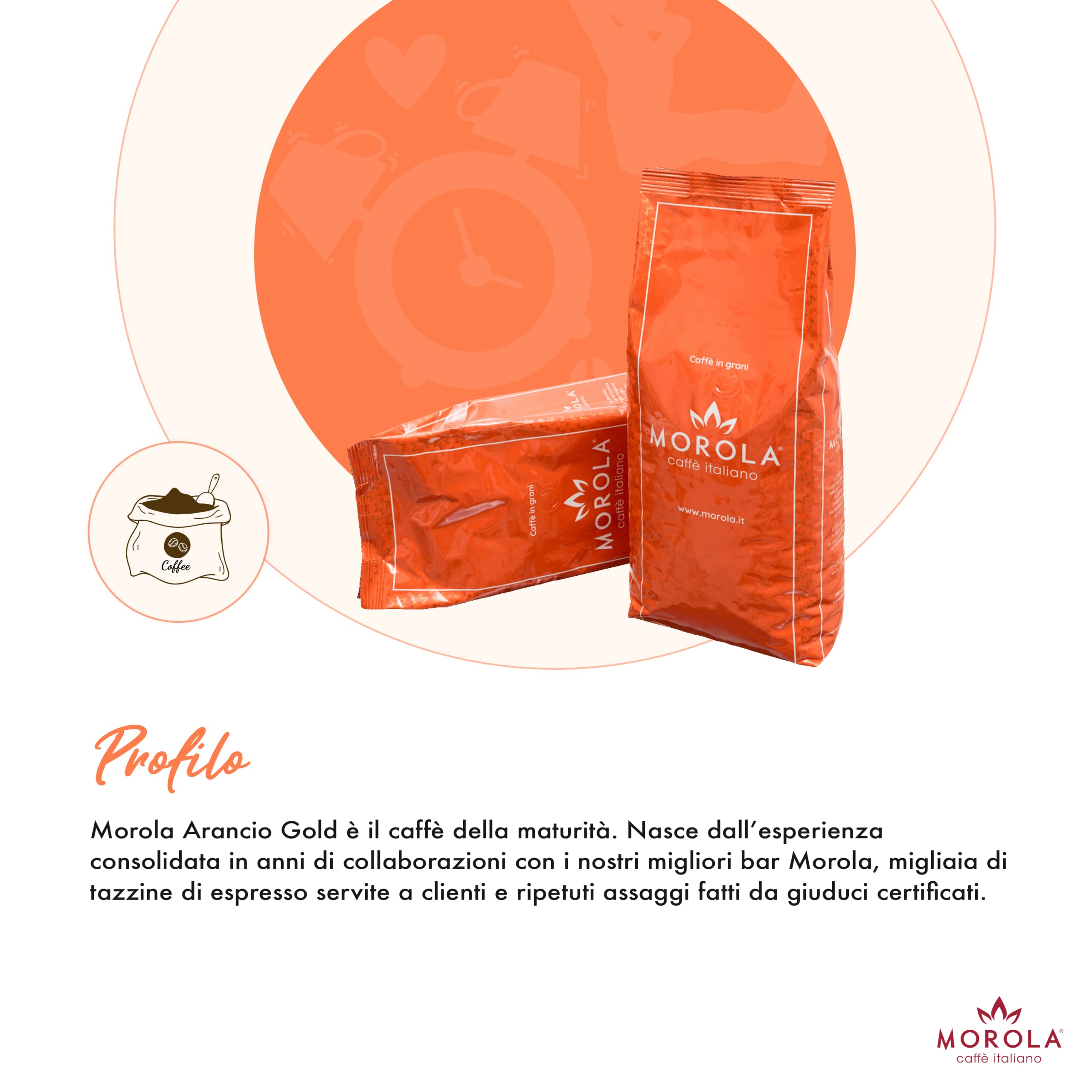 Caffè in Grani - Miscela Morola Arancio Gold - Espresso Bar - Sacchetto da 1000g - Confezione da 1Kg - Caffè Torrefatto in Italia - Made in Italy