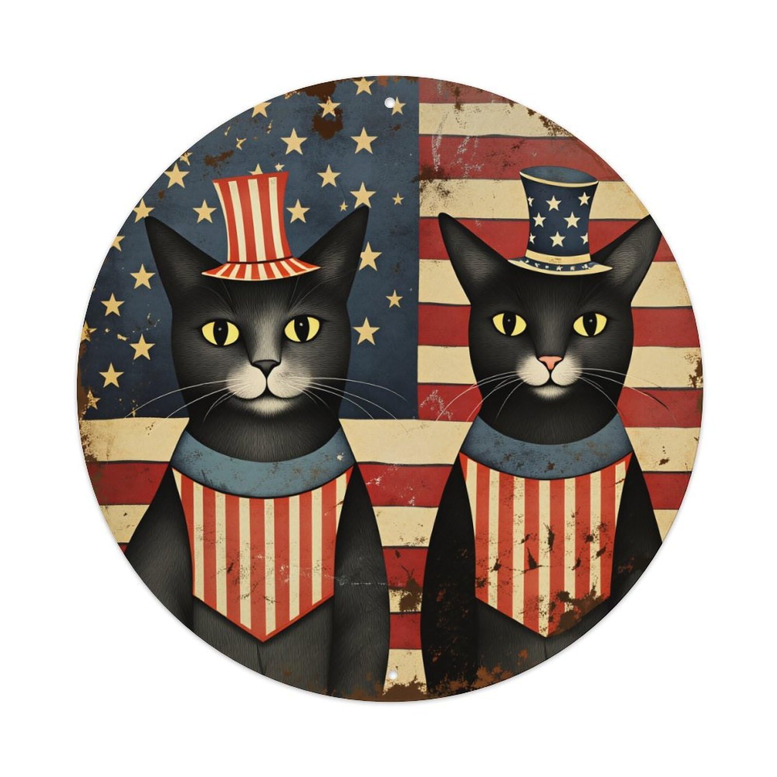 American Flag Cats Patriotic Hats Bandanas Metal Tin Sign Plaque