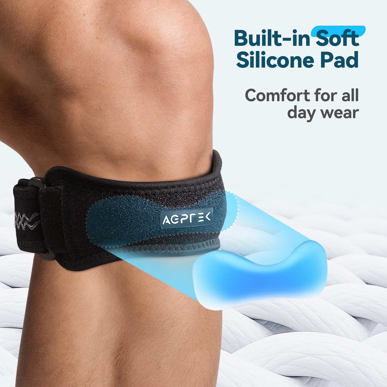 AGPTEK 2 Stück Knieschützer, Orthopädische Unterkern-Kniebandage, verstellbares Band für Sehnenscheidenentzündung, Kniescheibenentzündung, Schutz für Baseball, Tennis, Jogging, Fahrrad