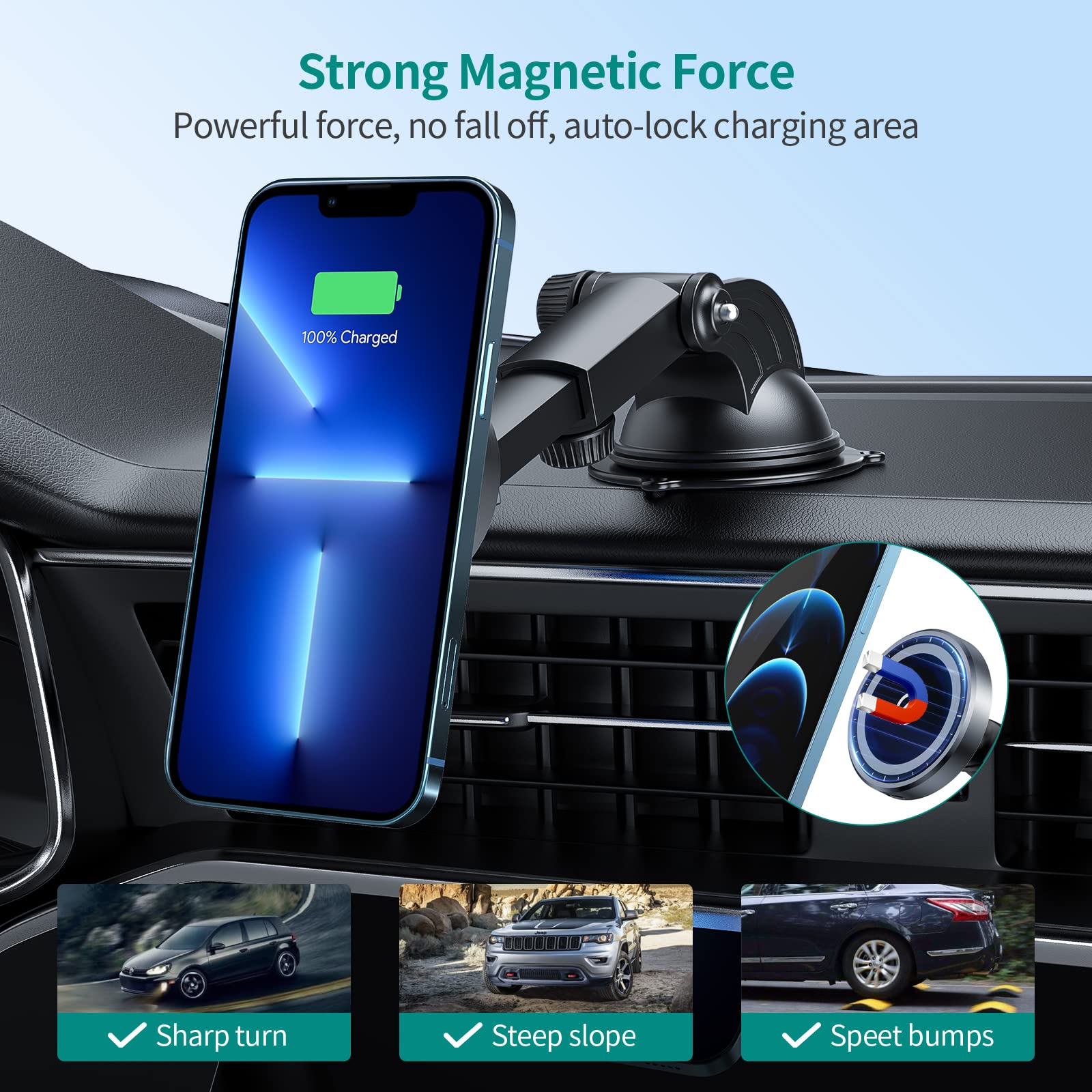 Supporto Auto MagSafe Mohard - Caricatore Wireless 15W Con Ventosa Per Cruscotto O Aria - Foto 11