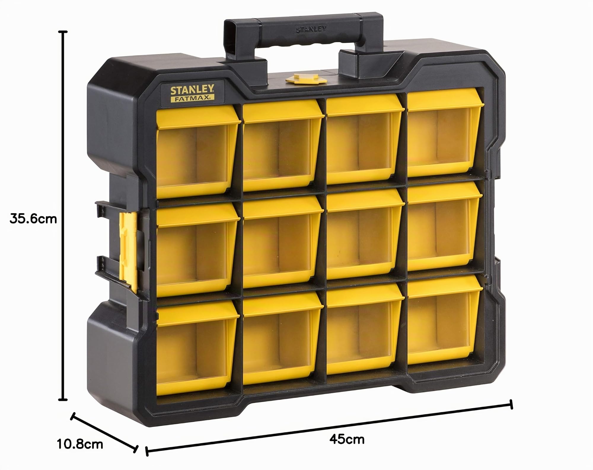 Stanley Fmst81077-1 Flip Bin Organizer FatMax® Große, weite Basis- Kippbare und abnehmbare Eimer - Transparente Deckel - Tragegriff - Seitliche Aufsätze zum Zusammenbau mehrerer Teile.