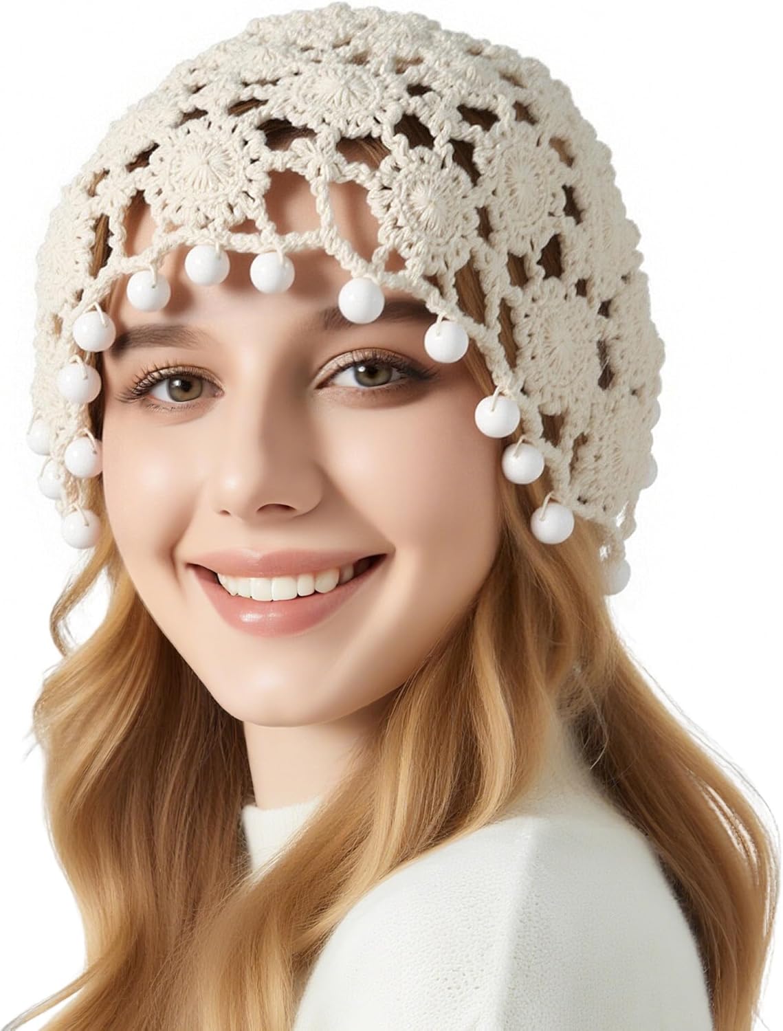 FALETO Crochet Hat Handmade Slouchy Beanie for Women Lightweight Cotton Skull Cap Knit Floral Hats Spring Summer Autumn