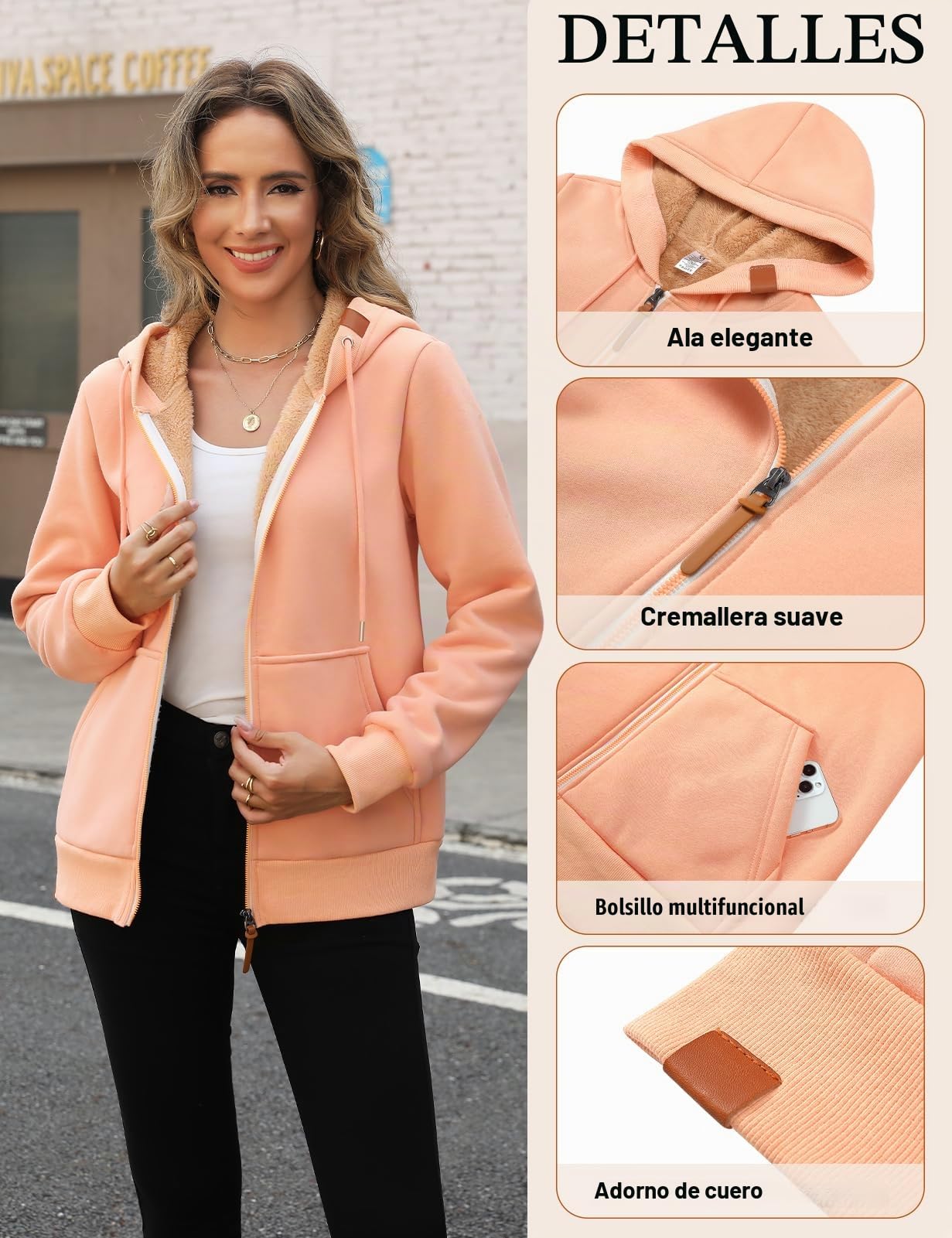Lonya Sudaderas Mujer con Capucha Forro Polar Elegante Cremallera Chaquetas Invierno Jersey Ropa Deportivo Hoodies