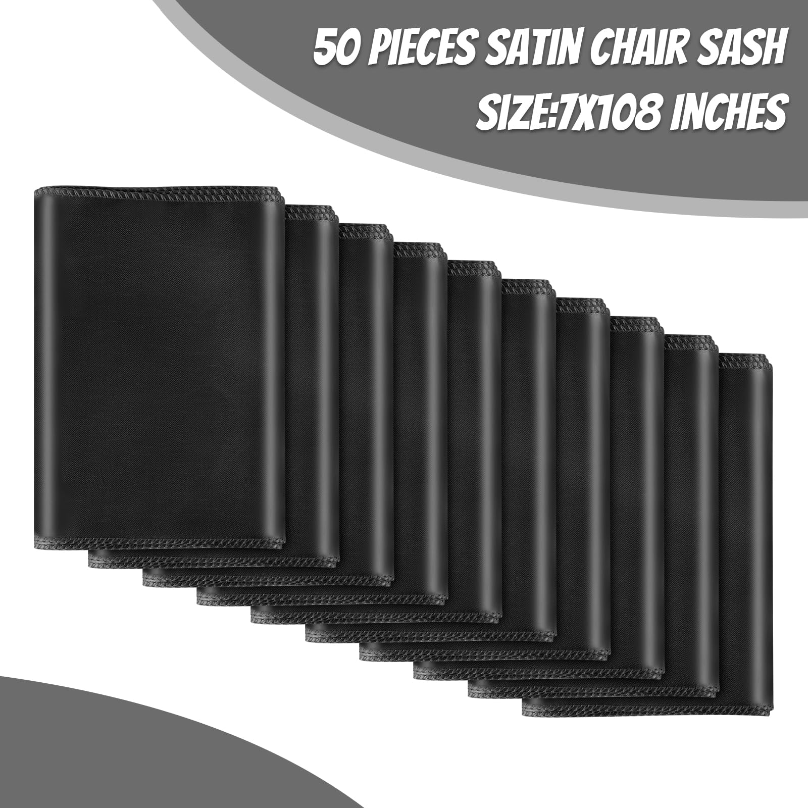 Lot de 50 nœuds universels en satin noir pour chaise de mariage, réception, événements, banquets, hôtel, événements, décoration de chaise (champagne, 17,8 x 274,3 cm)