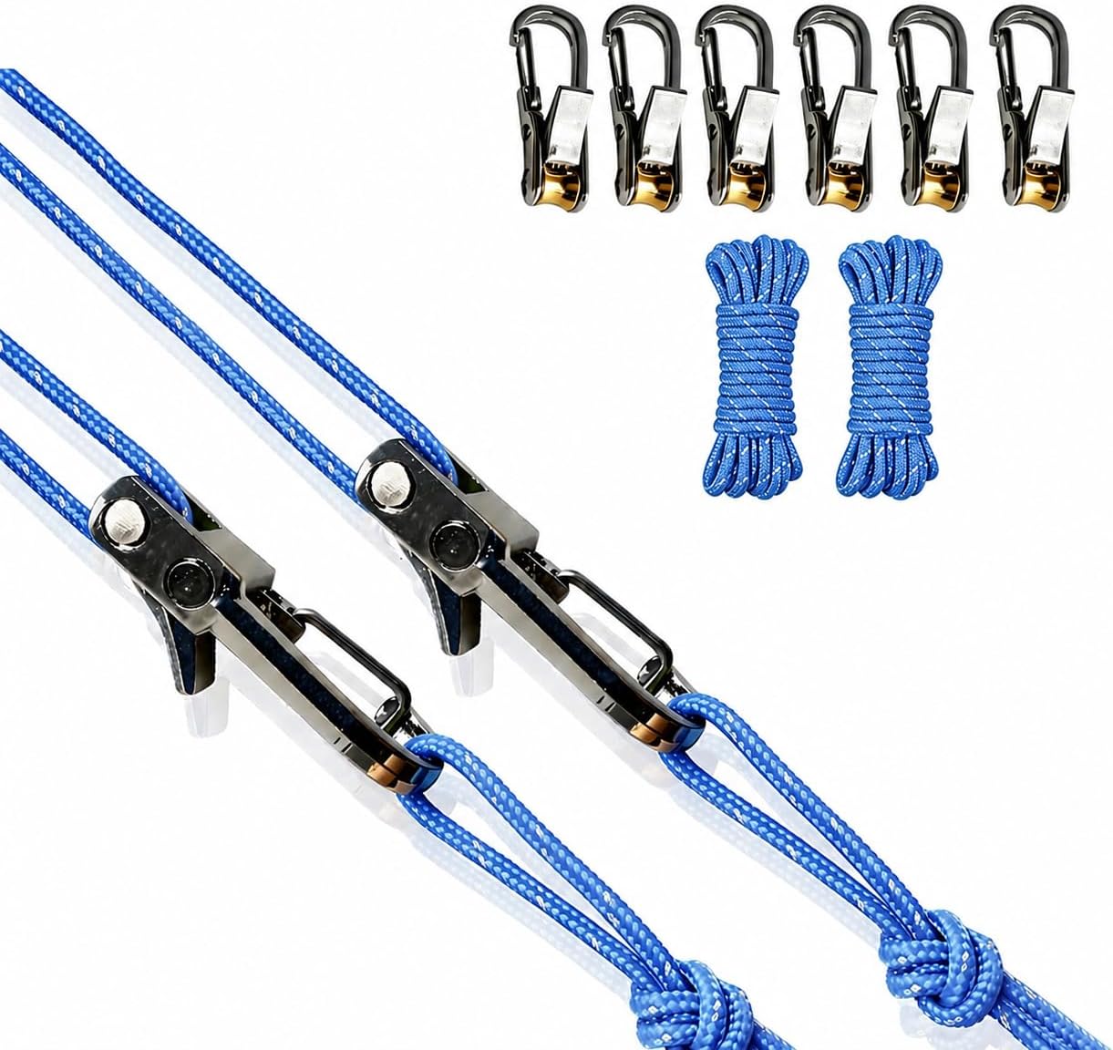 Rope Roller Tensioner Paracord Adjusters 6-Pack, Heavy-Duty Retractable Buckle Rope Tightening Tool, No-Knot Quick-Release Buckle, Camping Tent Hammock Tarp Outdoor Gear