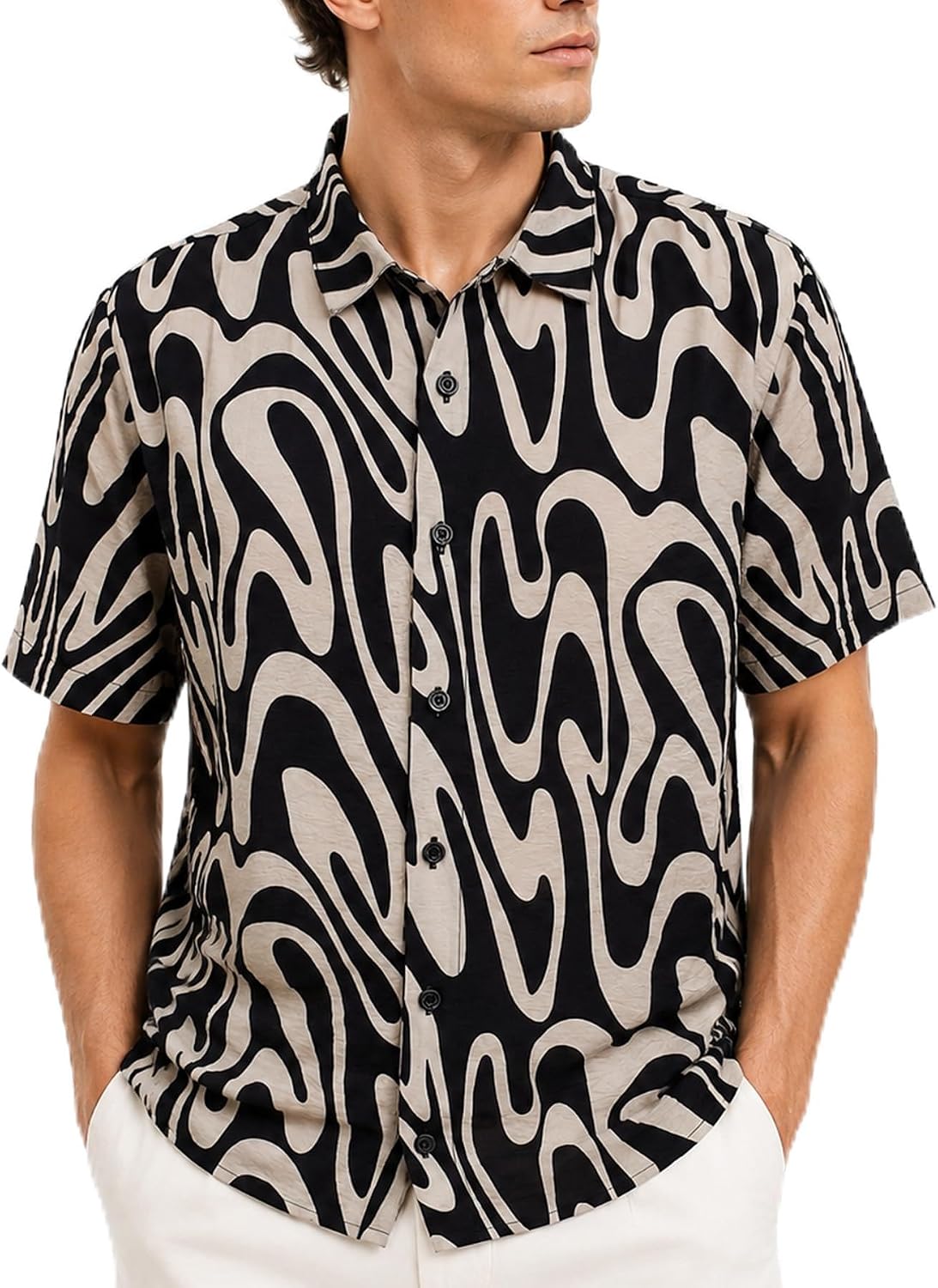 BOGARI Mens Hawaiian Camp Shirts Woven Vintage Flora Print Short Sleeve Button Down Shirt Tropical Cuba Shirts for Beach