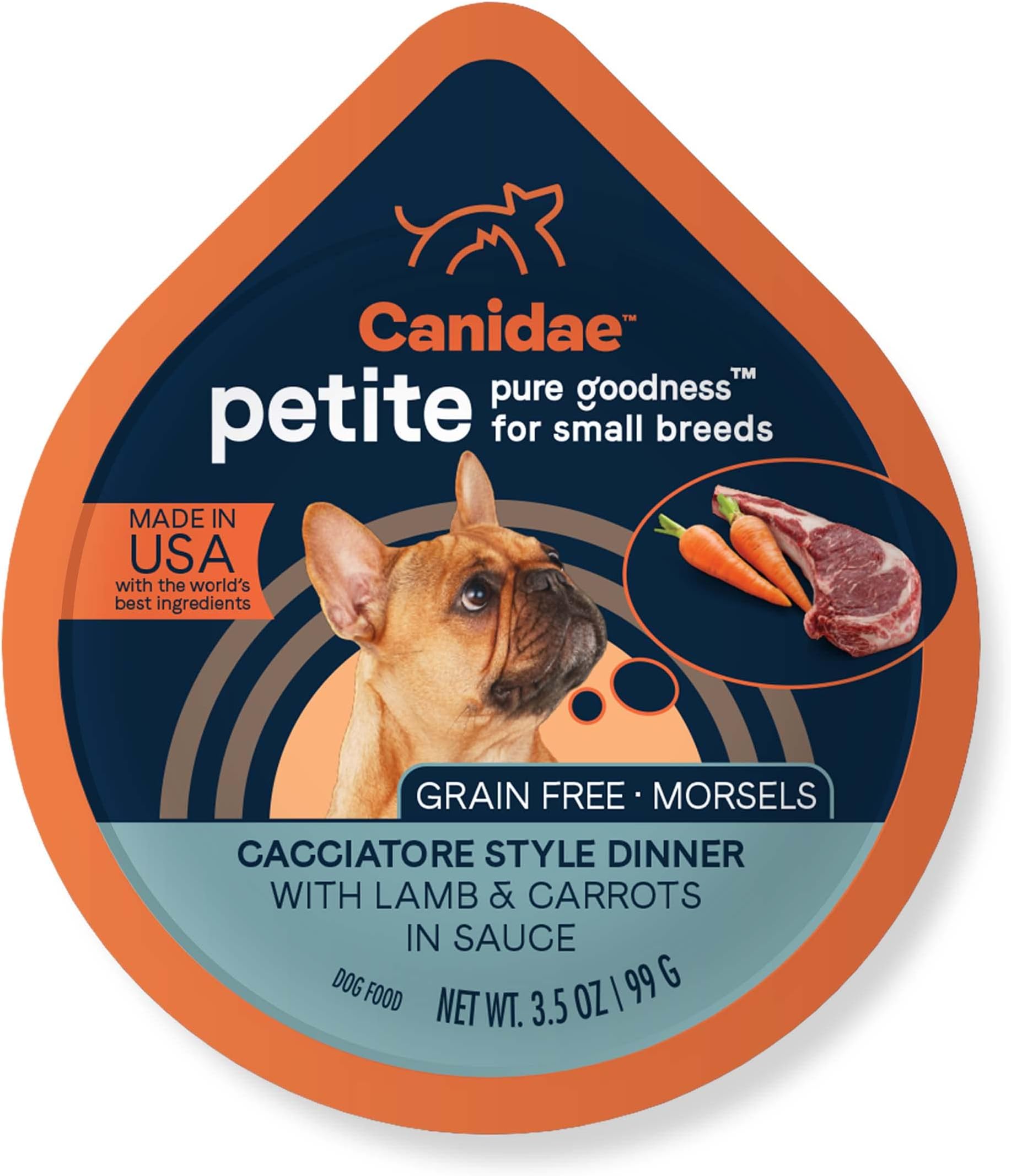 Pure Petite Premium Wet Dog Food for Small Breeds, Morsels with Lamb & Carrots, 3.5 oz, (Case of 12) Grain Free