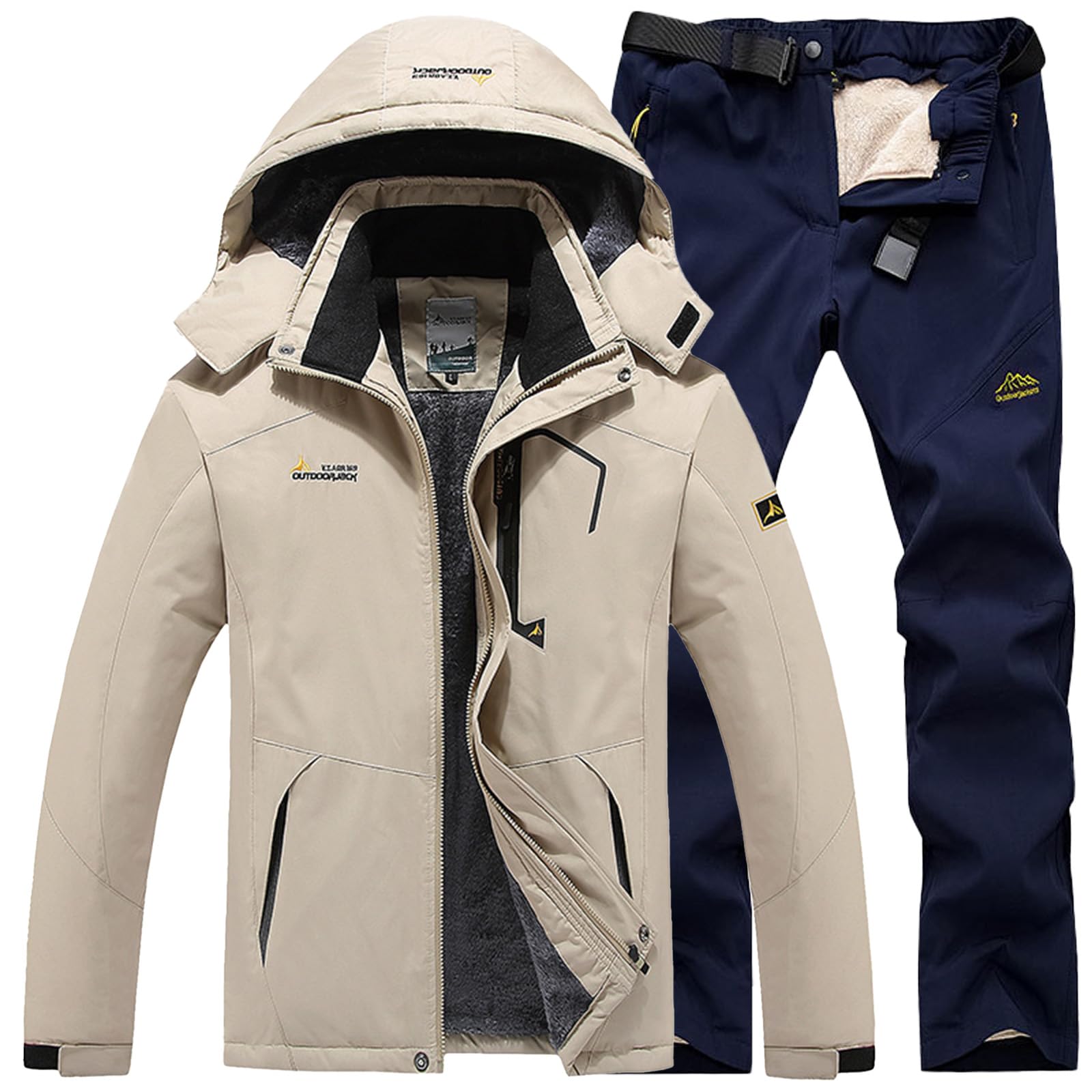 Generisch Skianzug Herren 2 Teilig Set Winddicht Schneeanzug mit Kapuze Skibekleidung Set Wasserdicht Ski Anzug Männer Winter Warm Skijacke Und Hose Thermoanzug Winterjacke Fleece Lined Windjacke