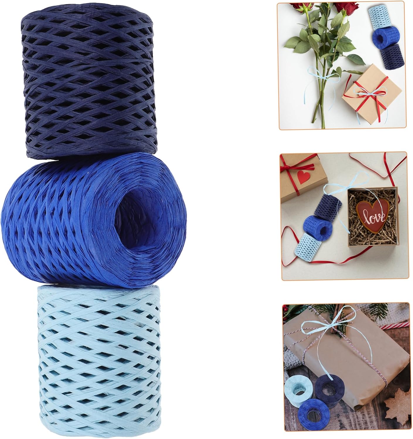 3 Rolls Colorful Raffia Ribbons for Crafting and Wrapping Decorative Paper Twine String 3-Piece Set for Christmas and DIY Floral Arrangements