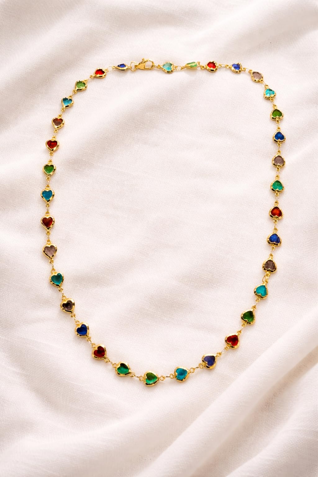 Fancy Multicolour Heart Chain Maala for Women, Gold-Toned Link Bracelet Necklace Set-image-44