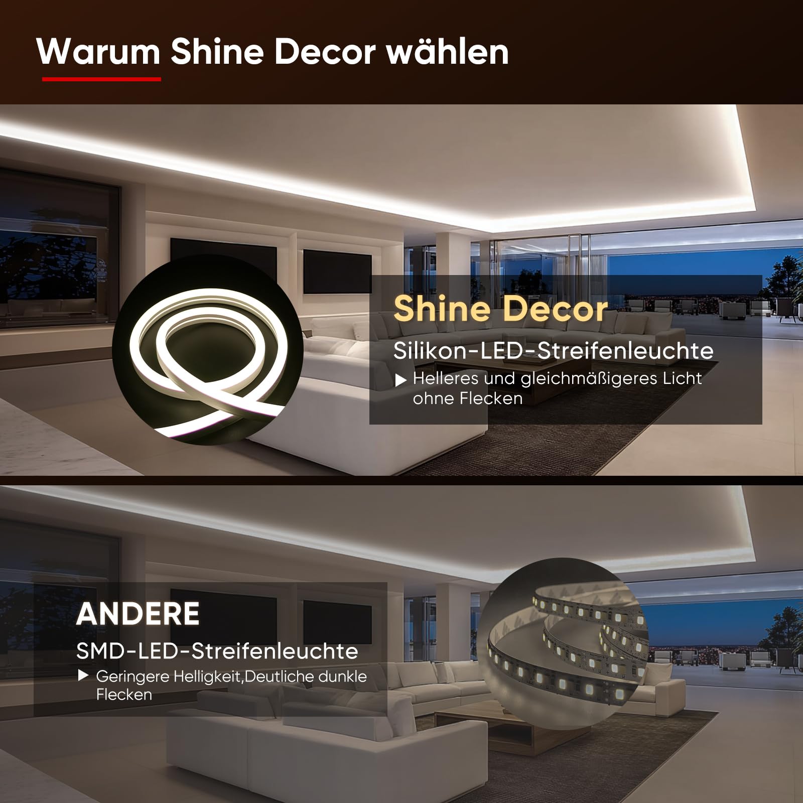 Shine Decor Neon LED Streifen 20m AC 230V IP65 Wasserdicht LED Band 120 leds/m Flexible Lichterketten Warmweiß