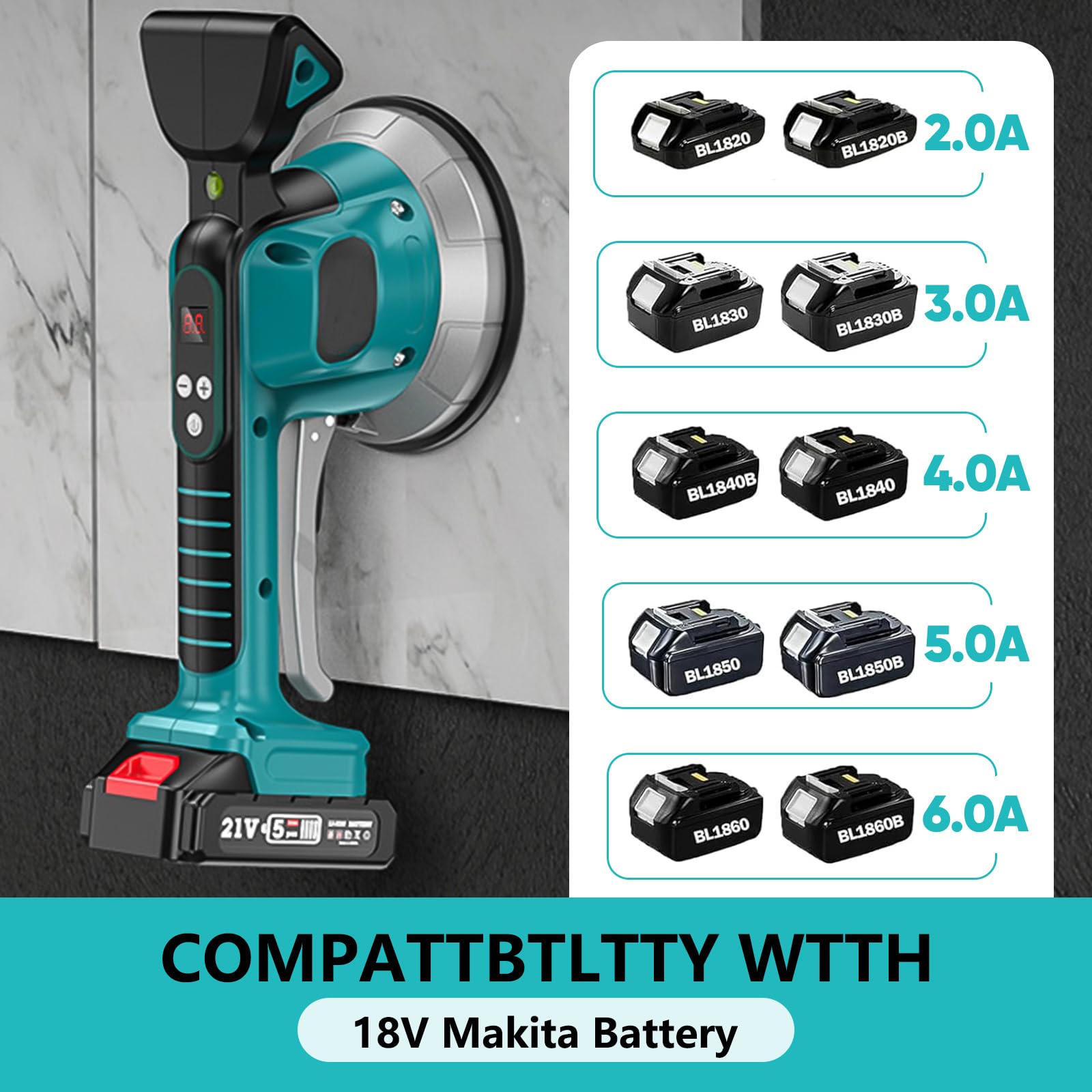 Makita Kompatibler Fliesenrüttler Akku Vibrationsgerät 10 Geschwindigkeiten 200KG Adsorption 30-240cm