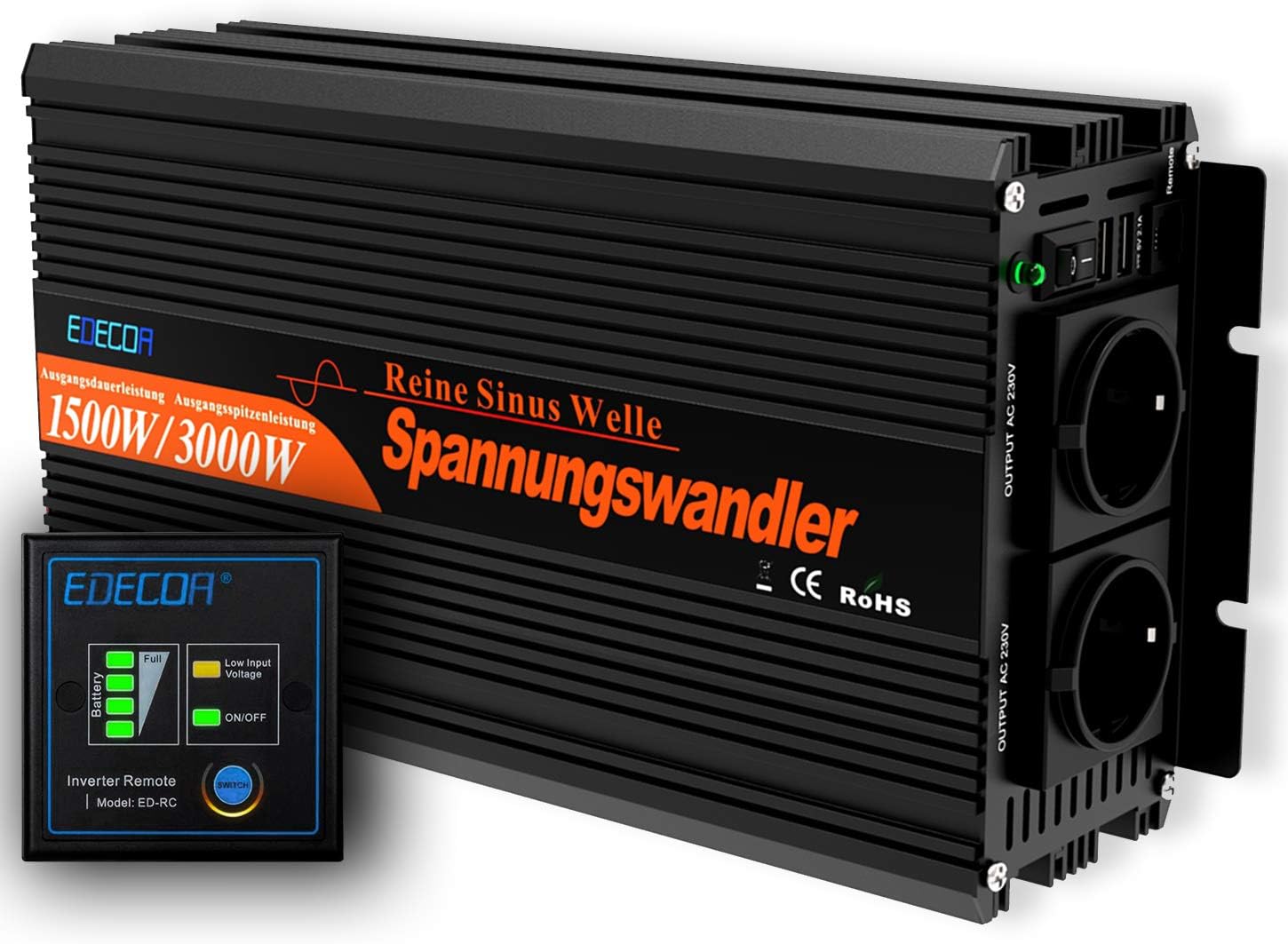 Onduleur 2000w Voiture Convertisseur 12V 220V EDECOA 2000W - Onduleur Onde Modifiée - Télécommande Et USB - Pour Voiture Et Solaire Alimentation Voiture Camping - Foto 2