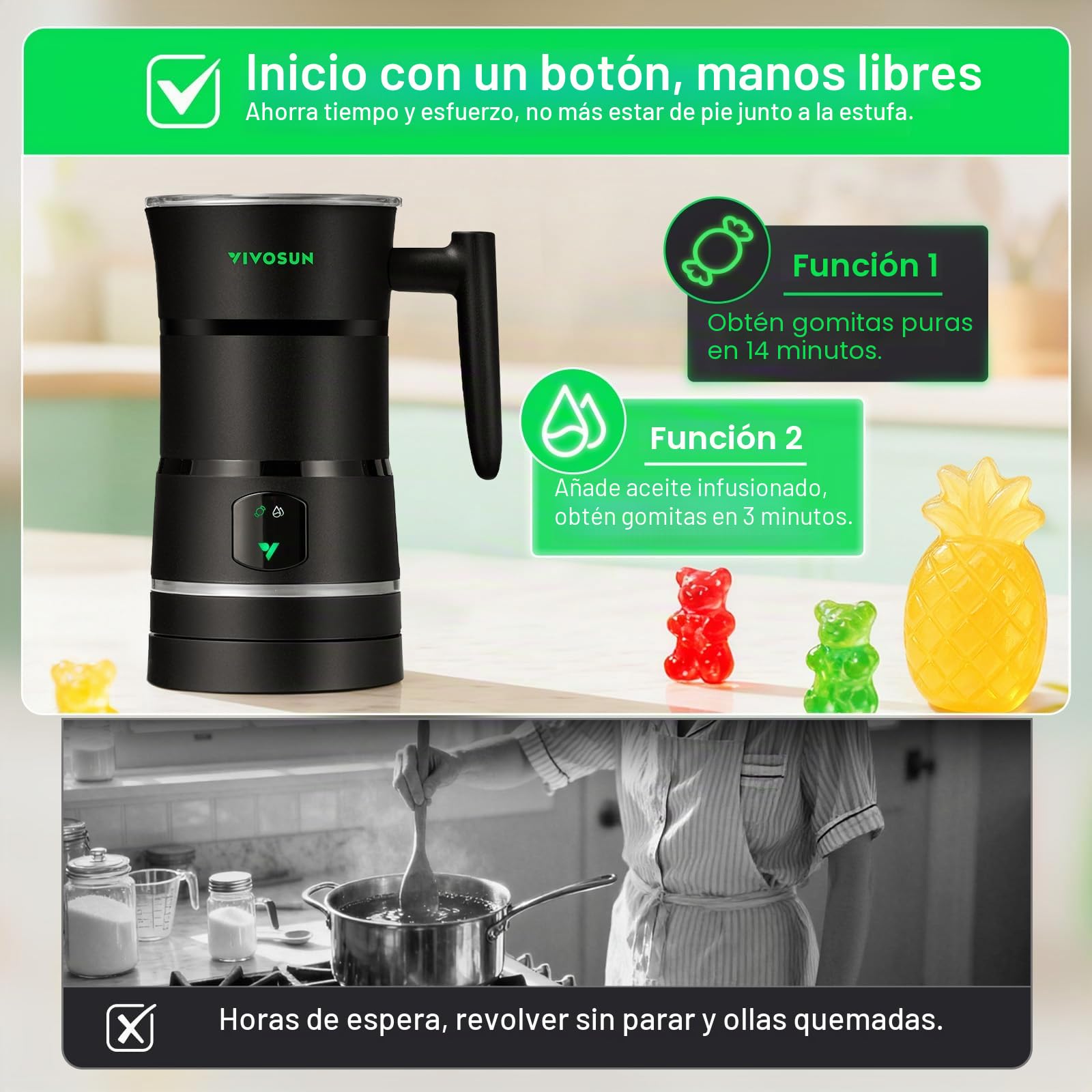 VIVOSUN Máquina para hacer gomitas, máquina de caramelos manos libres, mezclador comestible con infusión de aceite con doble rotor, olla de acero inoxidable de grado alimenticio y moldes de silicona