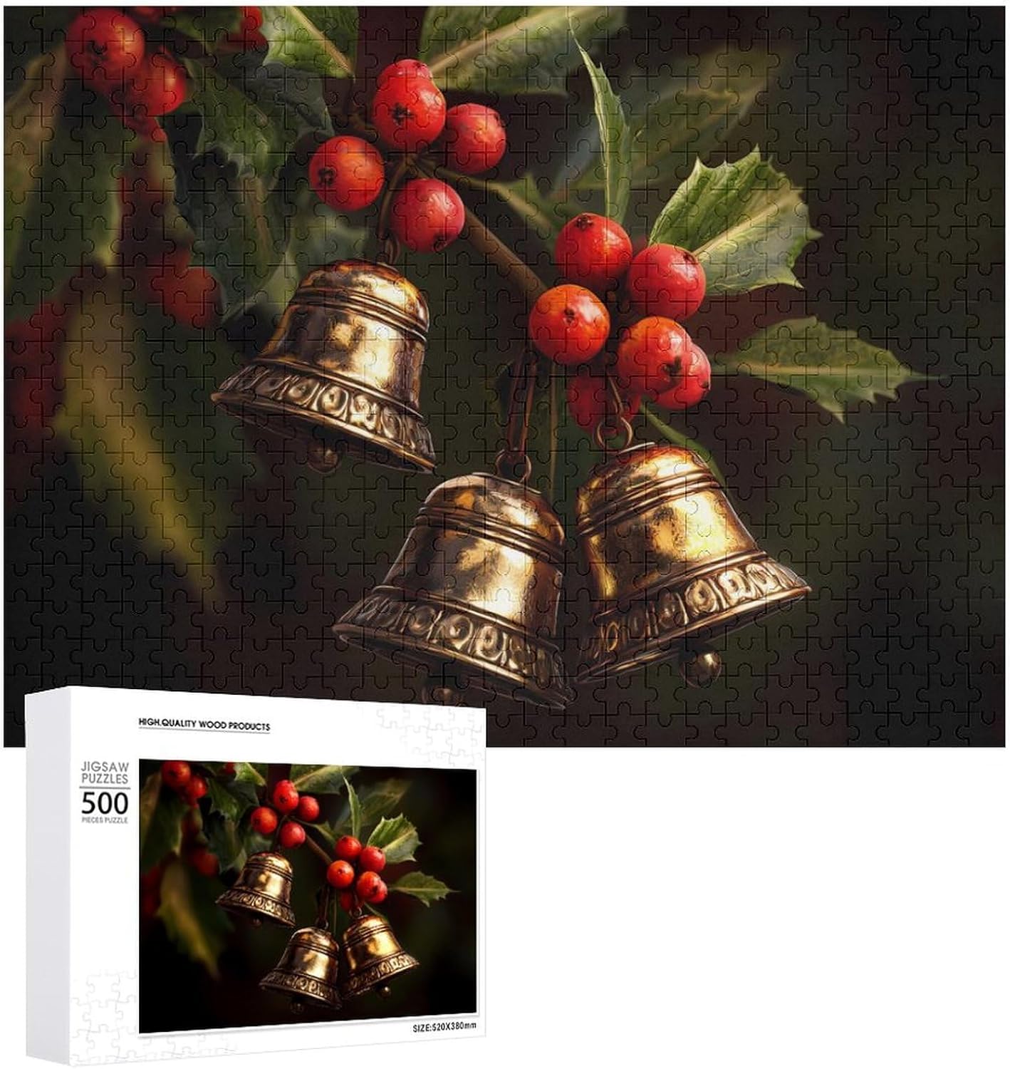 Christmas Bells Puzzles for Adults 500 PCS Wooden Jigsaw Puzzle Wall Decor Christmas