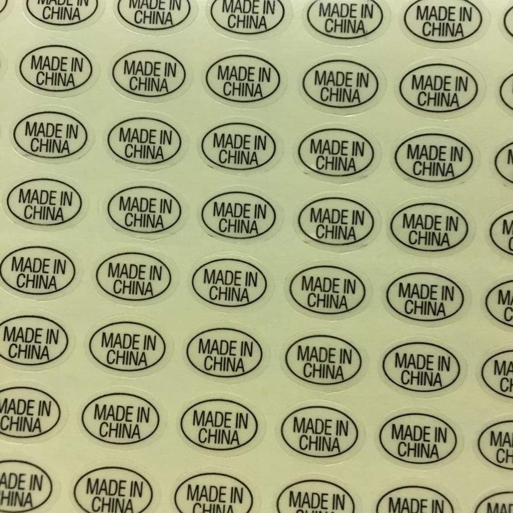 1,000 Made in China Stickers Glossy White Oval Improved