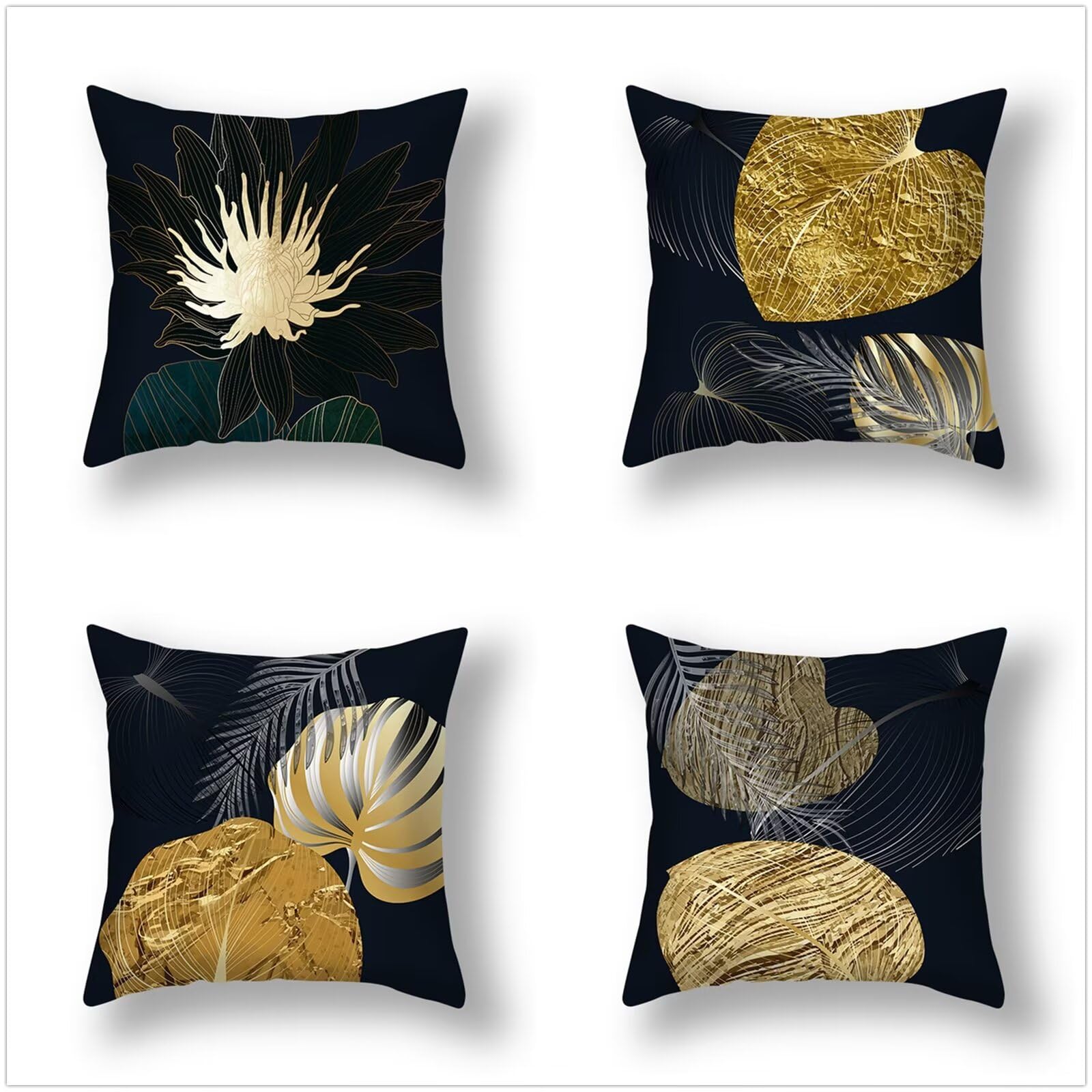Hojas Negras 4 pcs Fundas de Cojín,70x70cm Square Double Sided Super Soft Cojines Navideños,Funda Almohada Decorativa para Invierno,para Sofá Coche Cama Sillas Decoracion Hogar Cojines P1-178