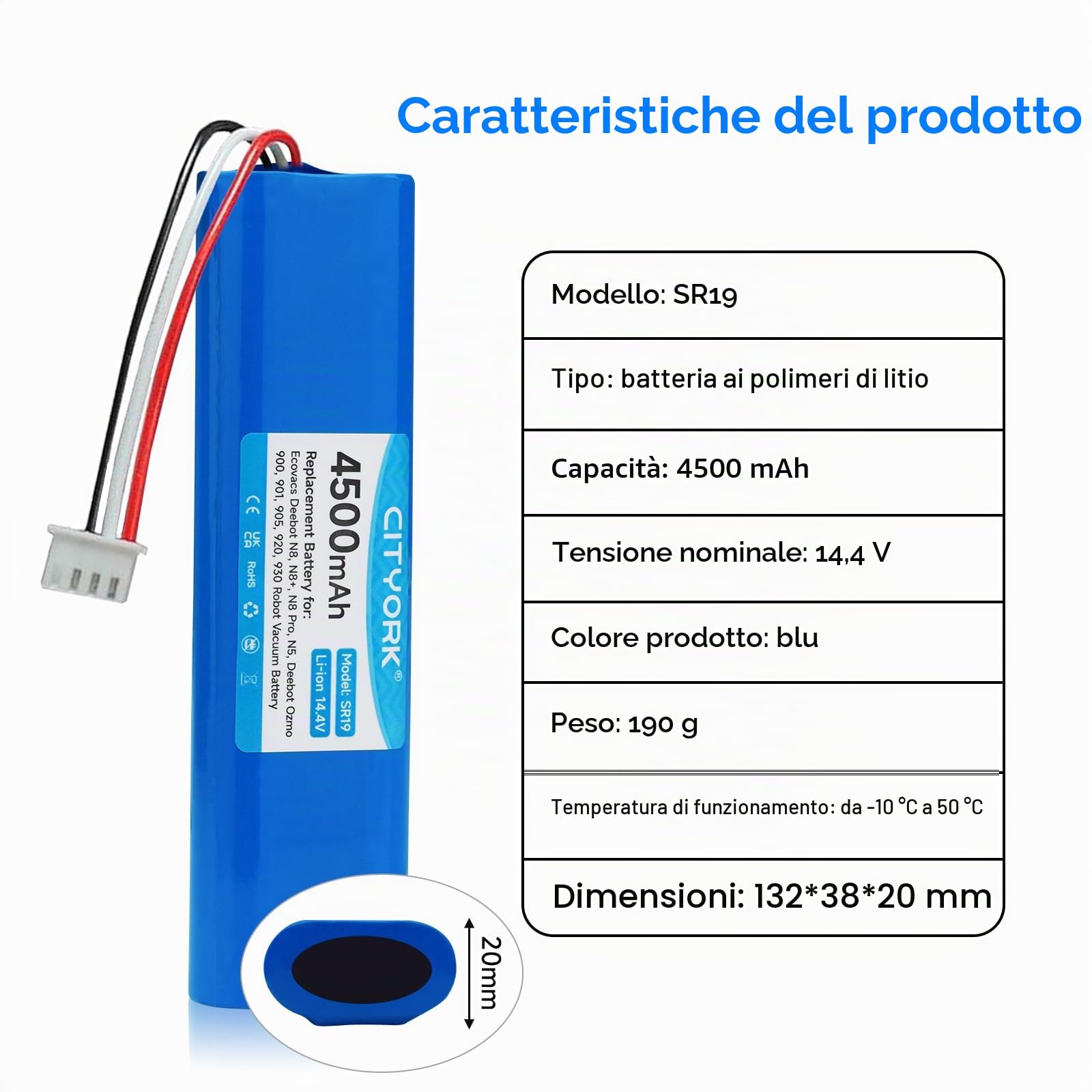 CITYORK Batteria di Ricambio per Ecovacs Deebot N8, N8+, N8 Pro, N8 Pro+, N5 Home, Batteria di ricambio Deebot Ozmo 900, Ozmo 901, Ozmo 905, Ozmo 920, Ozmo 930,Ozmo 937-14,4V/4500mAh