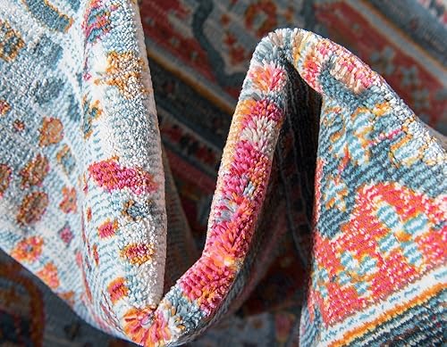 Miniatura 19 de Unique Loom Baracoa Collection - Alfombra malecón (5 pies 5 pulgadas, redonda, azul claronaranja)