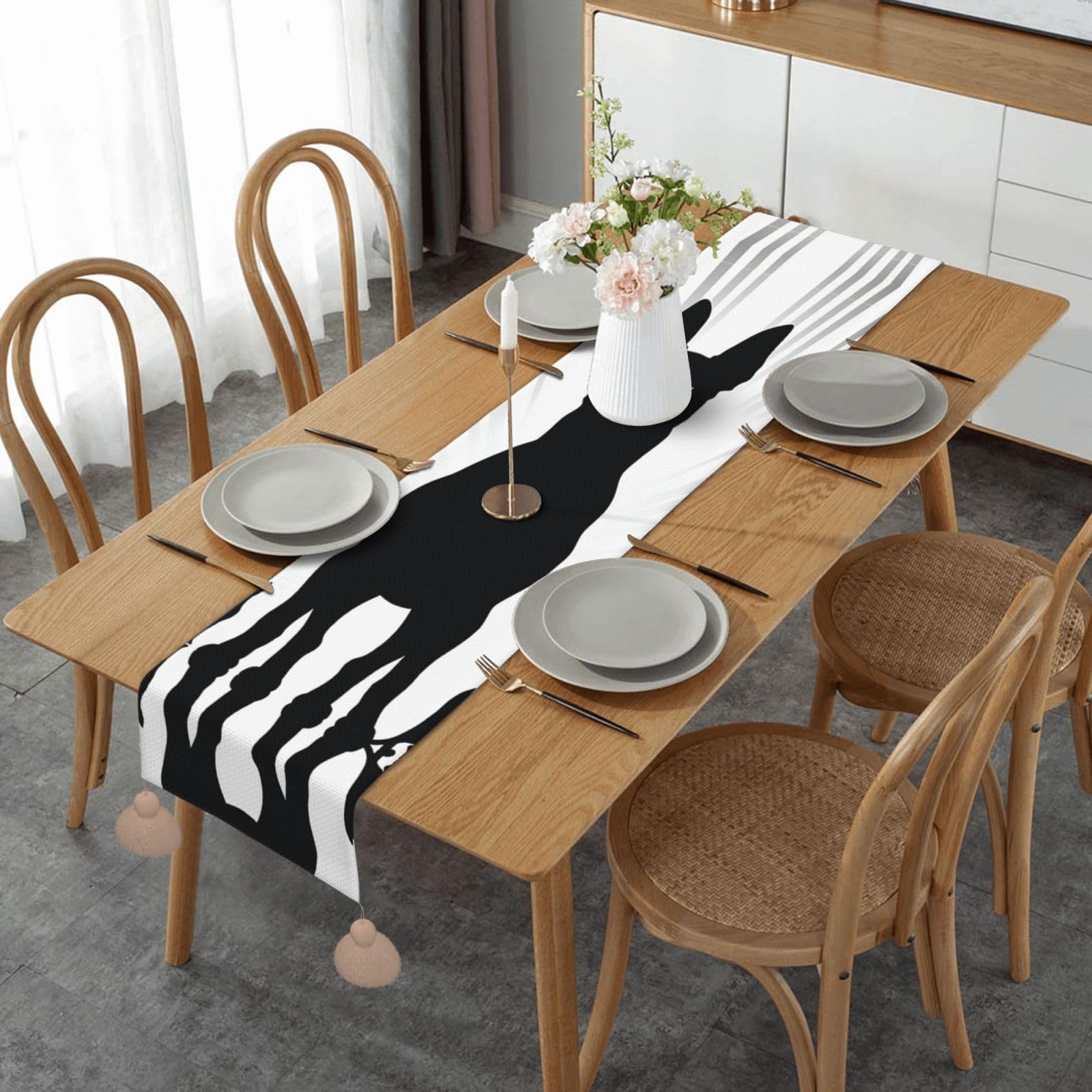 Chemin de table en lin rustique noir Dog Show pour table de cuisine