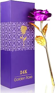 24K Golden Rose, ALLOMN Artificial Rose Flower Gifts for Her with Luxury Gift Box Great Gift Idea for Valentine's Day, Mother's Day, Birthday, Anniversary (Purple)