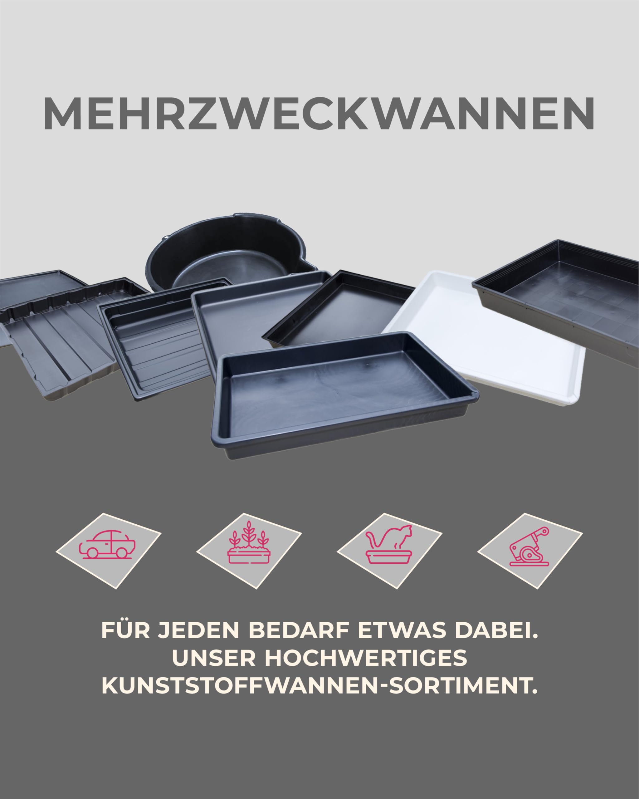 E&G Kunststofftechnik GmbH&Co.KG Kunststoffwanne 88 x 60 cm aus PP - Öl-Auffangwanne, Säuren- und laugenfeste Industriewanne, Plastikwanne, Umtopfwanne mit 42 Liter Volumen