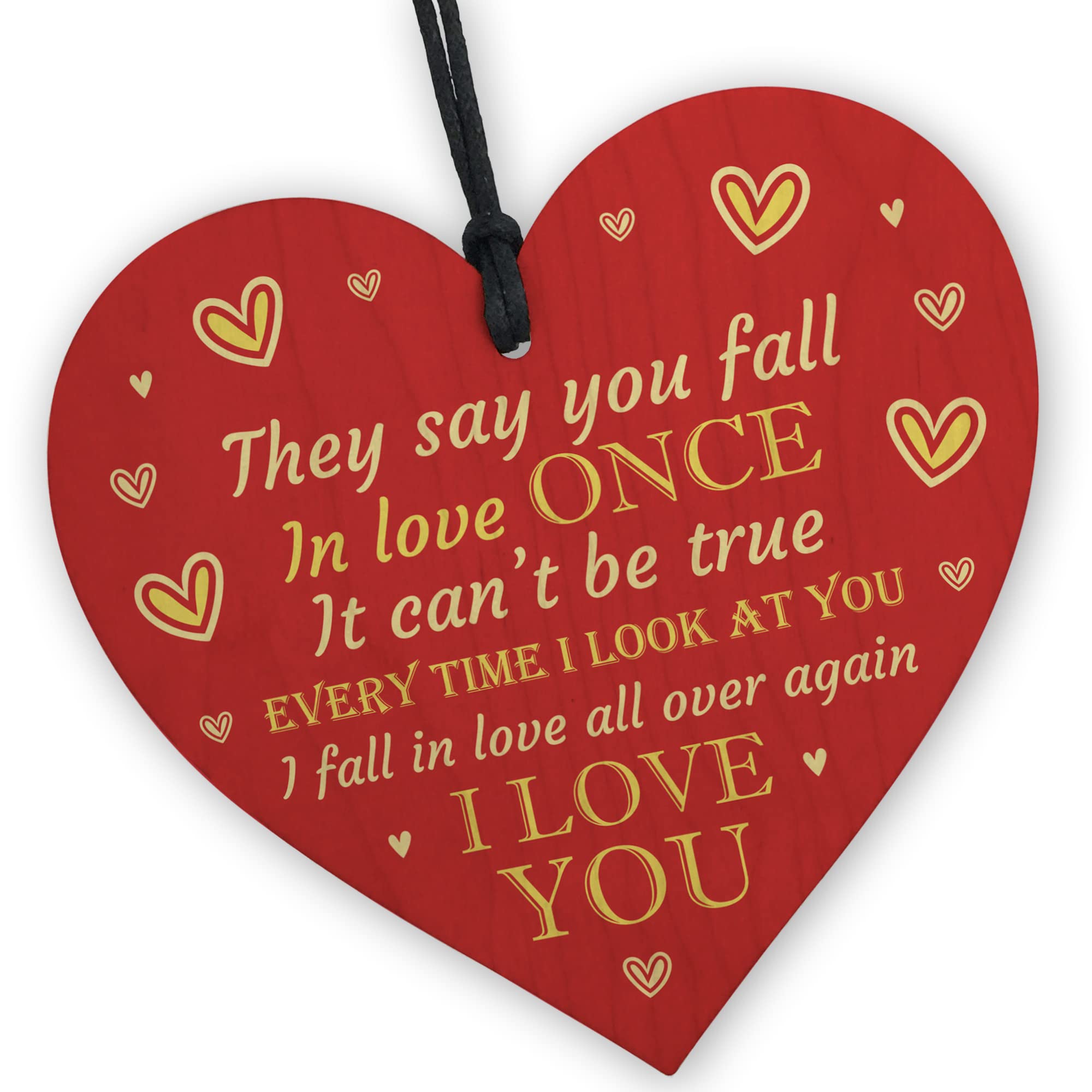 Red Ocean Wedding Anniversary Present Gift For Him Her Husband Wife Wooden Heart Valentines Gifts