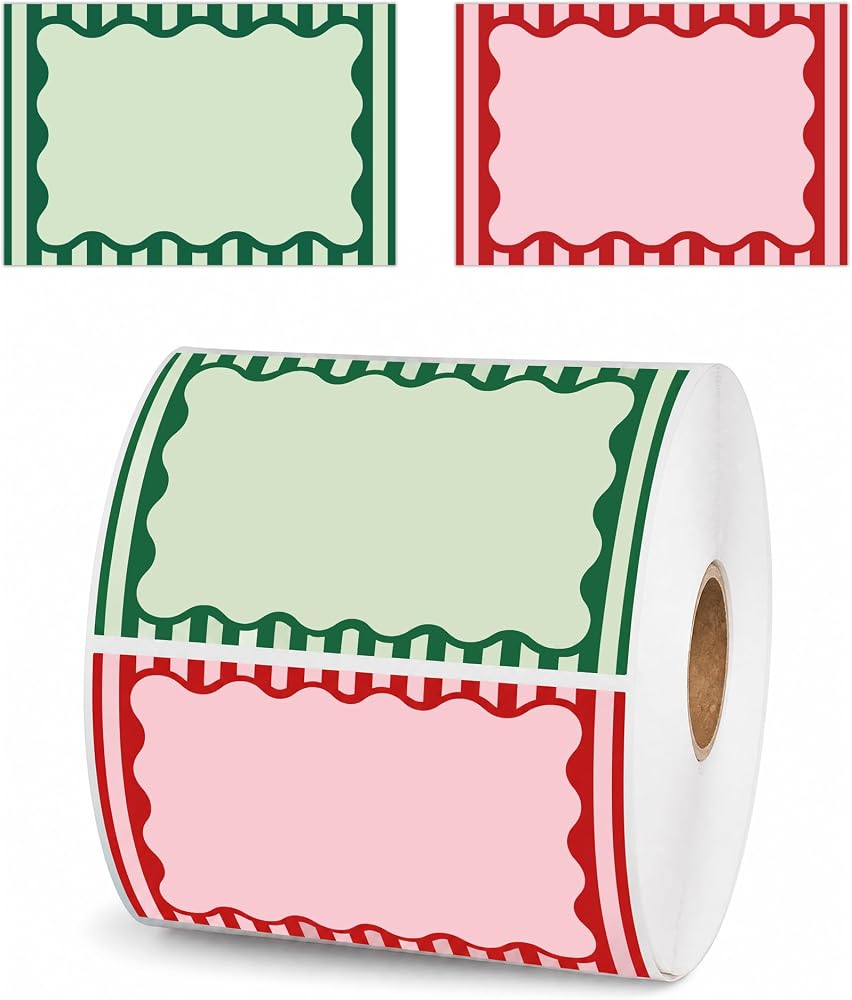 Scallop Direct Thermal Label Stickers, 400 Pcs Christmas Red Green — 사진 1