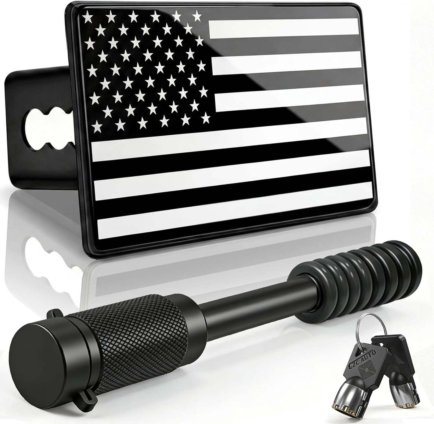 1 1/4 Inch American Flag Trailer Hitch Cover with 1/2-Inch Pin Diameter Trailer Hitch Lock,1.25 Inch Hitch Cover Fits for 1.25 Inch Receivers,Black