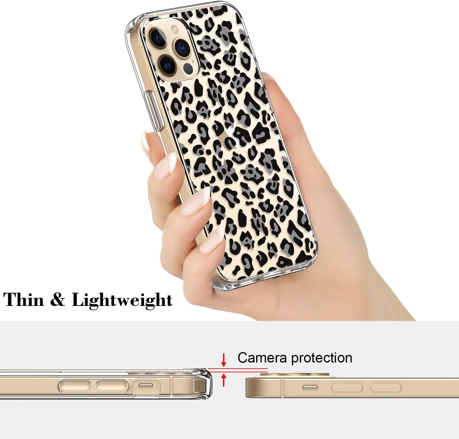 ICEDIO for iPhone 12 Pro Max Case with Screen Protector,Clear with Fashion Leopard Patterns for Girls Women,Shockproof Slim Fit TPU Cover Protective Phone Case for iPhone 12 Pro Max 6.7"