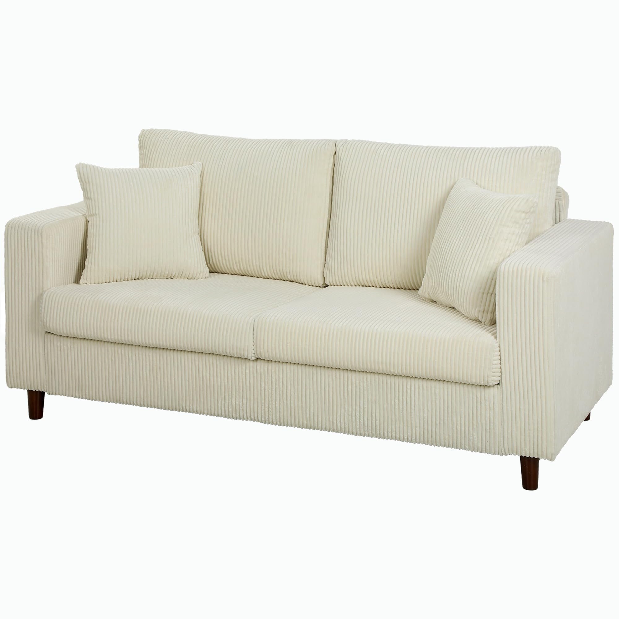 HOMCOM Canapé 2 Places en Velours Côtelé Moderne 170 cm Assise Large Crème