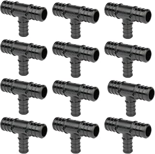 WHK 12 Packs Plastic Poly Alloy Barb Crimp Pex Fitting 3/4 Inch X 3/4" X1/2" Reducing Tee For Pex B Tubing Connection,ASTM F2159 (PPSU,Lead-Free)