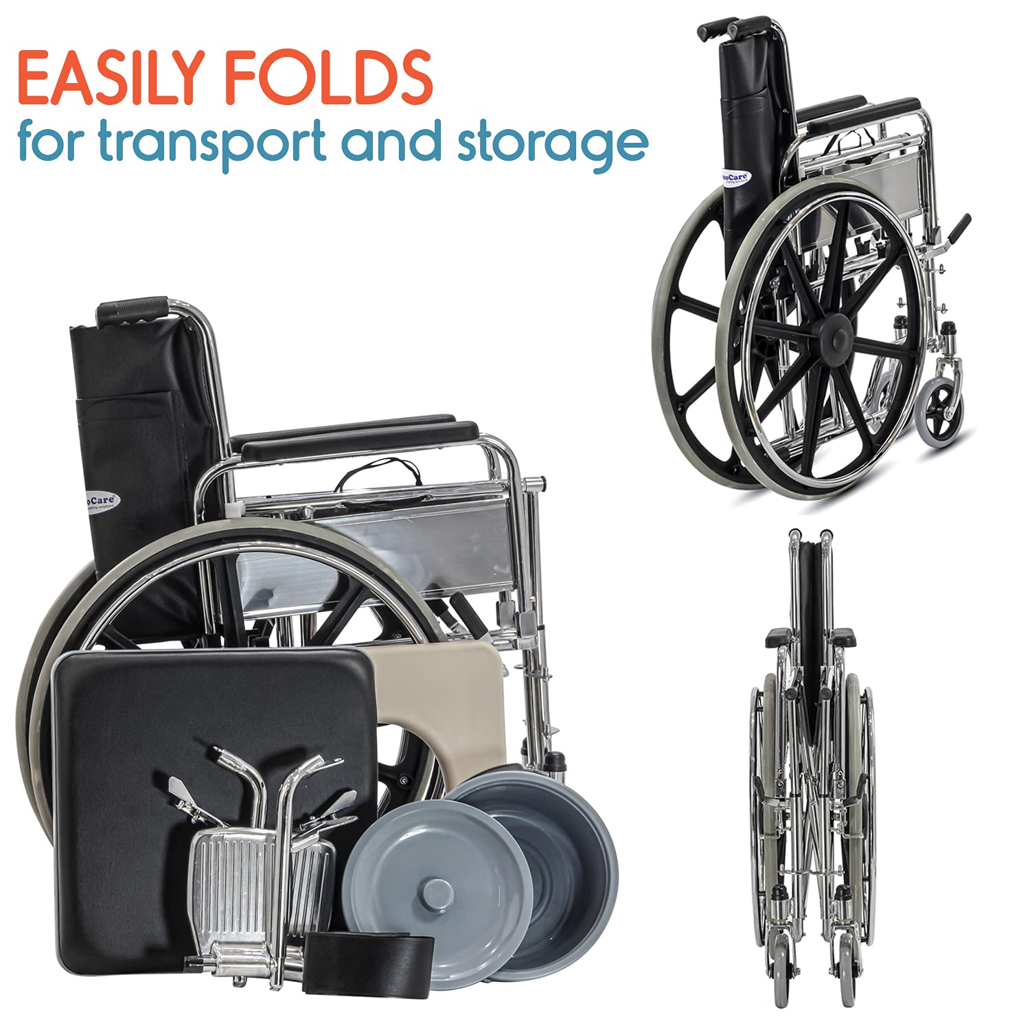 KosmoCare Pride Plus Wheelchair | Self-Propelling Commode | Detachable Cushion Seat | Chrome Plated Steel Frame | 23" Rear Mag Wheels | Flip-Up Armrest & Detachable Footrests | Rexine| 46cm Seat Width KosmoCare Pride Plus Wheelchair | Self-Propelling Commode | Detachable Cushion Seat | Chrome Plated Steel Frame | 23" Rear Mag Wheels | Flip-Up Armrest & Detachable Footrests | Rexine| 46cm Seat Width