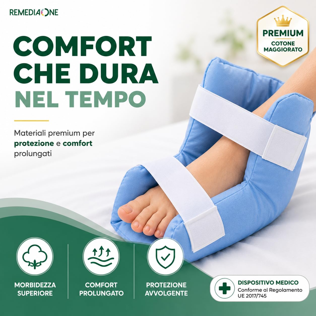 Talloniera Antidecubito in Fibra Cava Siliconata per Anziani e Allettati, Talloniera con Fodera in Cotone 100% e Velcro, 25×25×8cm, 1Pz