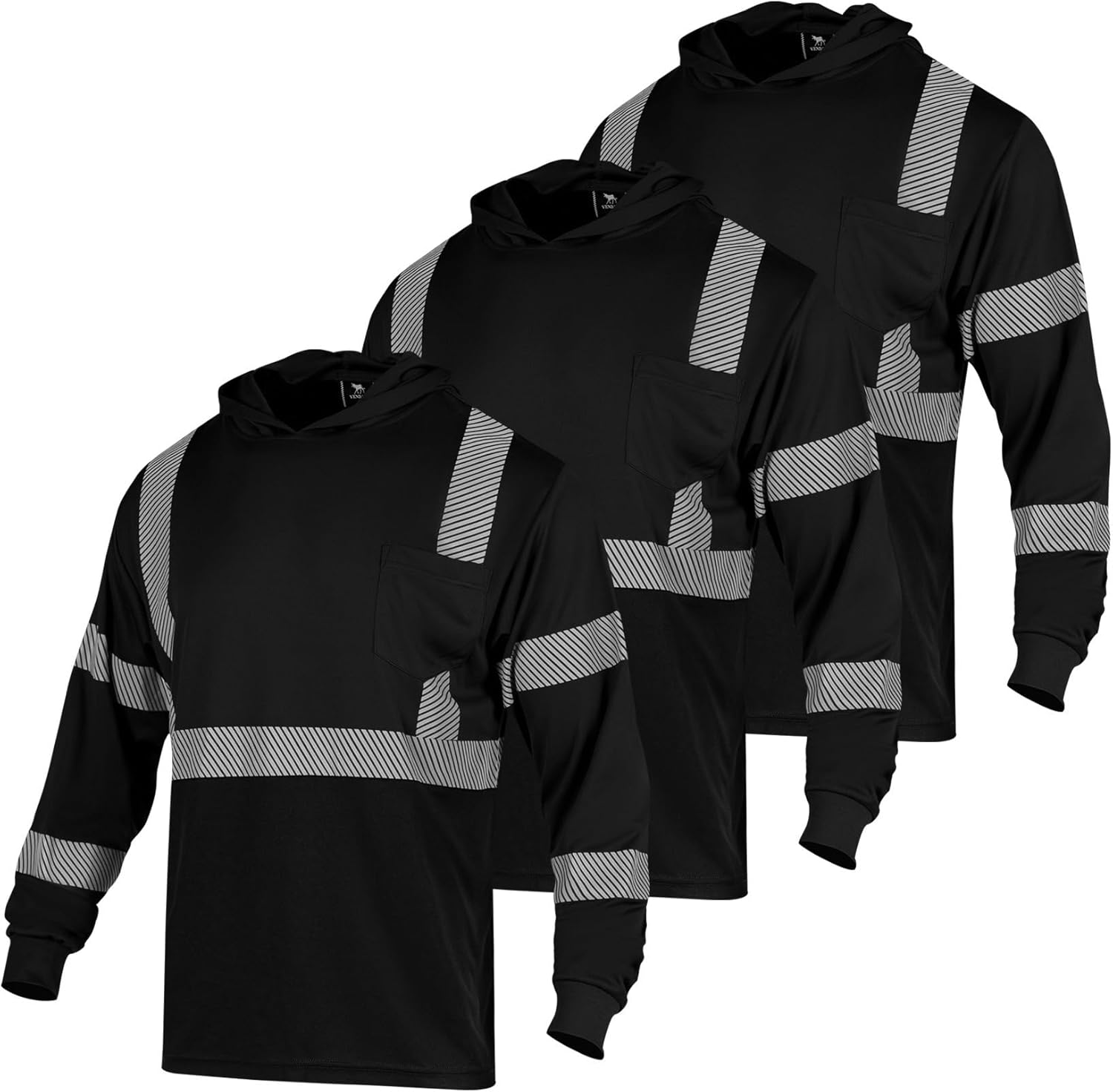 VENDACE 3pcs Safety Reflective High Visibility Long Sleeve ANSI Class 3 Hi Vis Construction Work T Shirts for Men with Hood