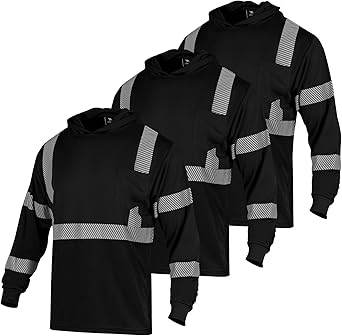 VENDACE 3pcs Safety Reflective High Visibility Long Sleeve ANSI Class 3 Hi Vis Construction Work T Shirts for Men with Hood