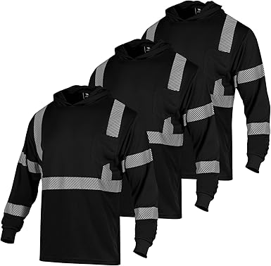 VENDACE 3pcs Safety Reflective High Visibility Long Sleeve ANSI Class 3 Hi Vis Construction Work T Shirts for Men with Hood