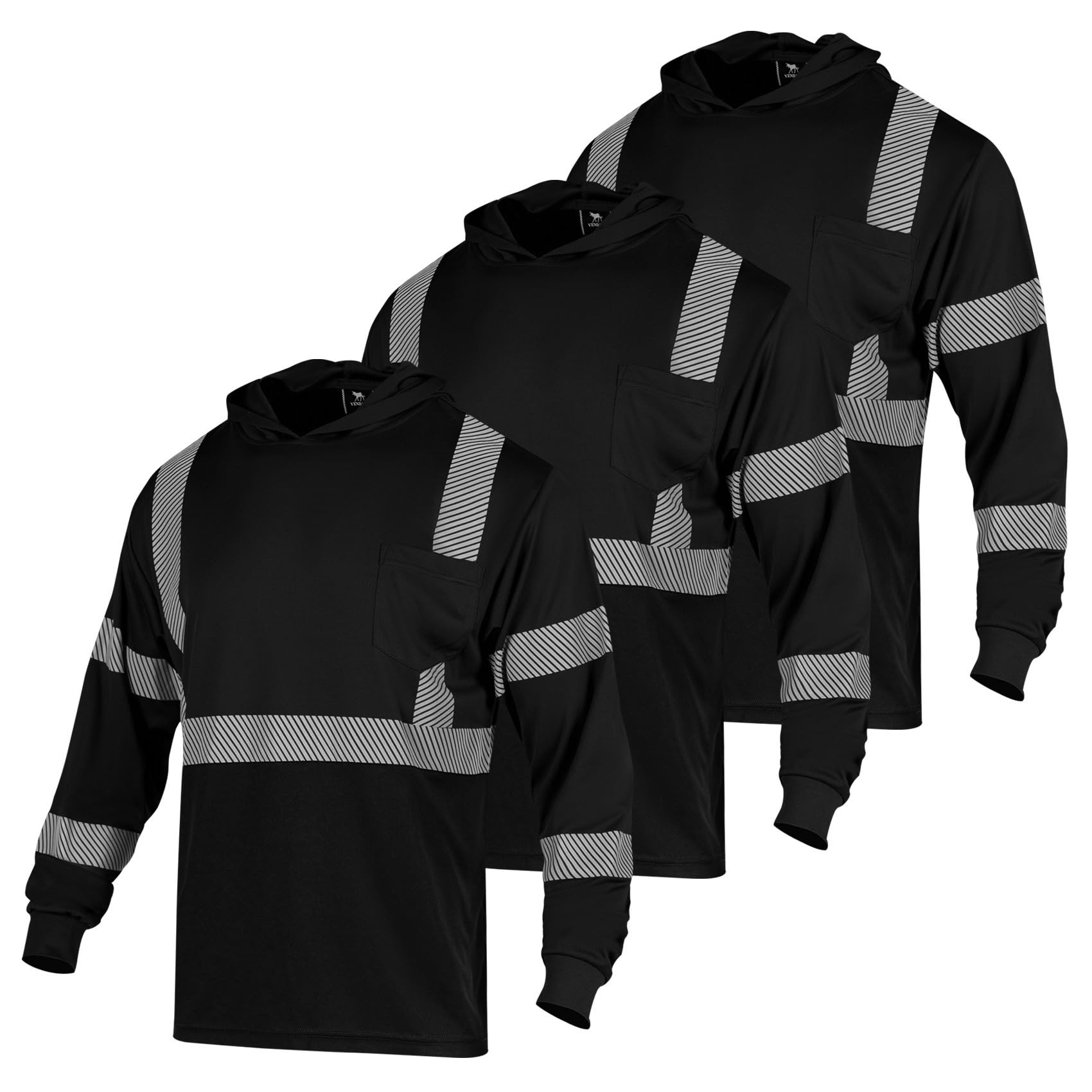 VENDACE 3pcs Safety Reflective High Visibility Long Sleeve ANSI Class 3 Hi Vis Construction Work T Shirts for Men with Hood