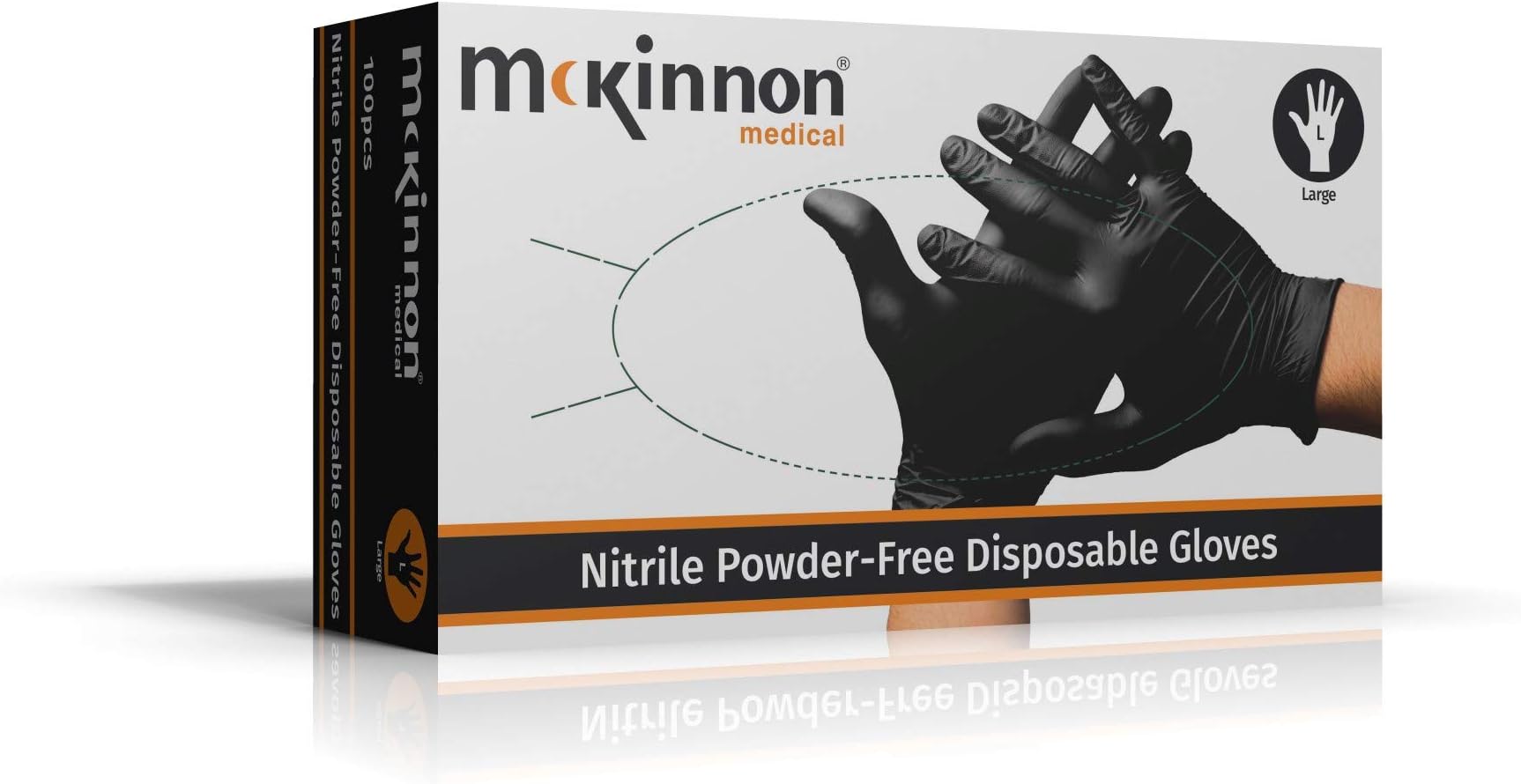 Box 200 - McKinnon Black Nitrile Gloves, LARGE - PowderFree